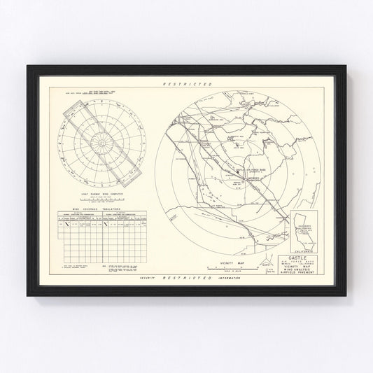 Vintage Map of the Castle Air Force Base Vicinity, 1952