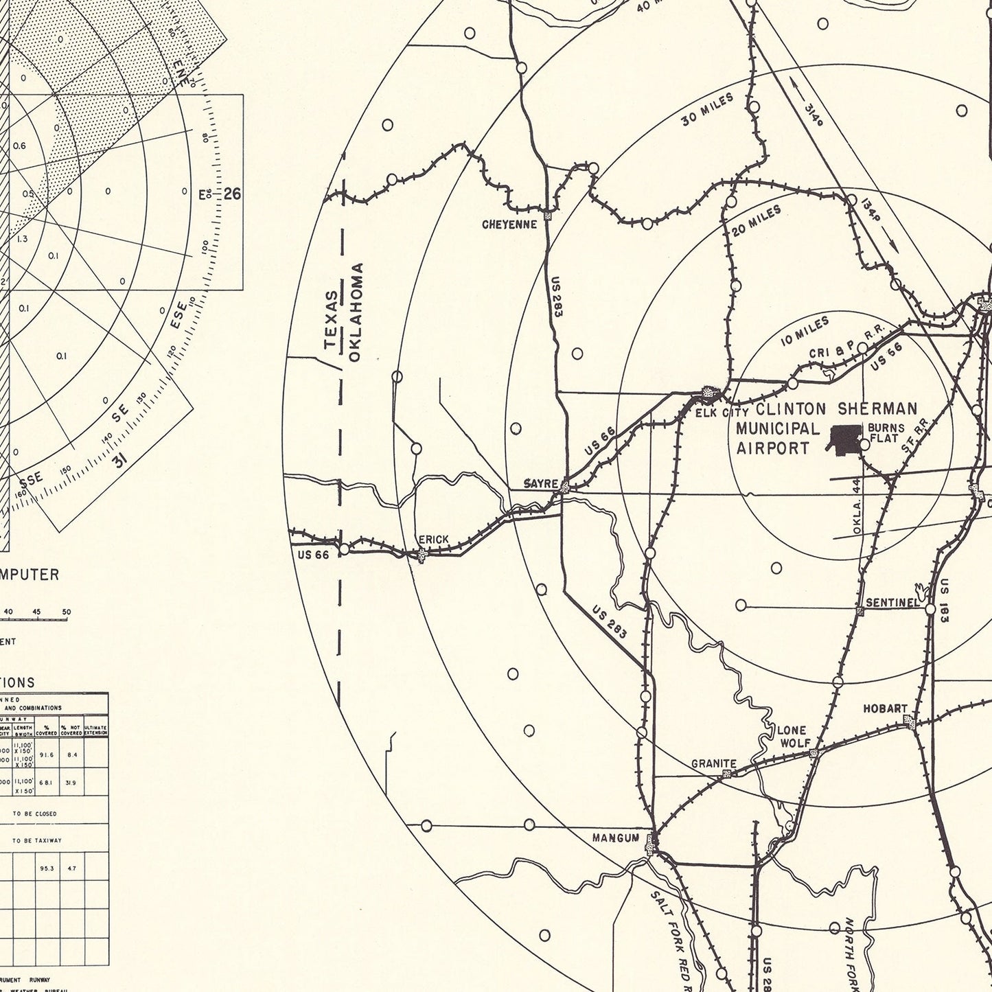 Vintage Map of the Clinton Sherman Municipal Airport Vicinity, 1952