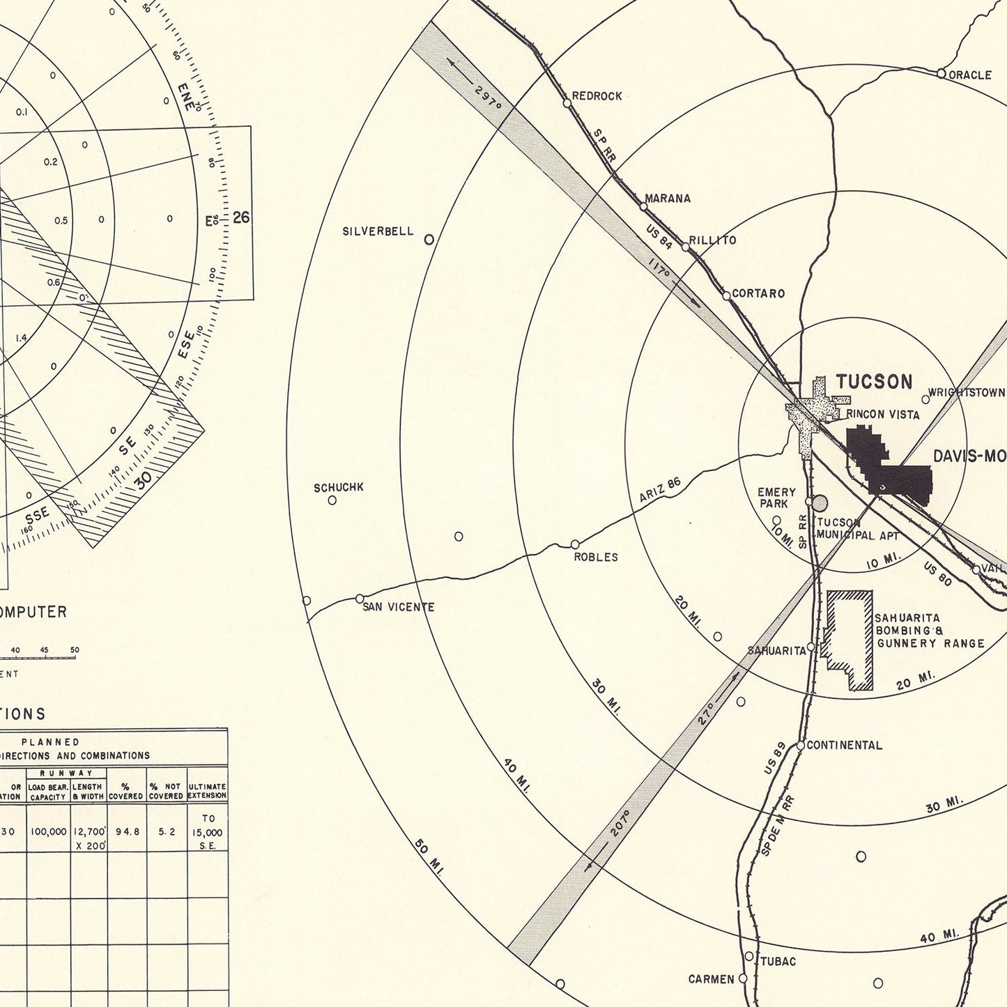 Vintage Map of the Davis-Monthan Air Force Base Vicinity, 1951