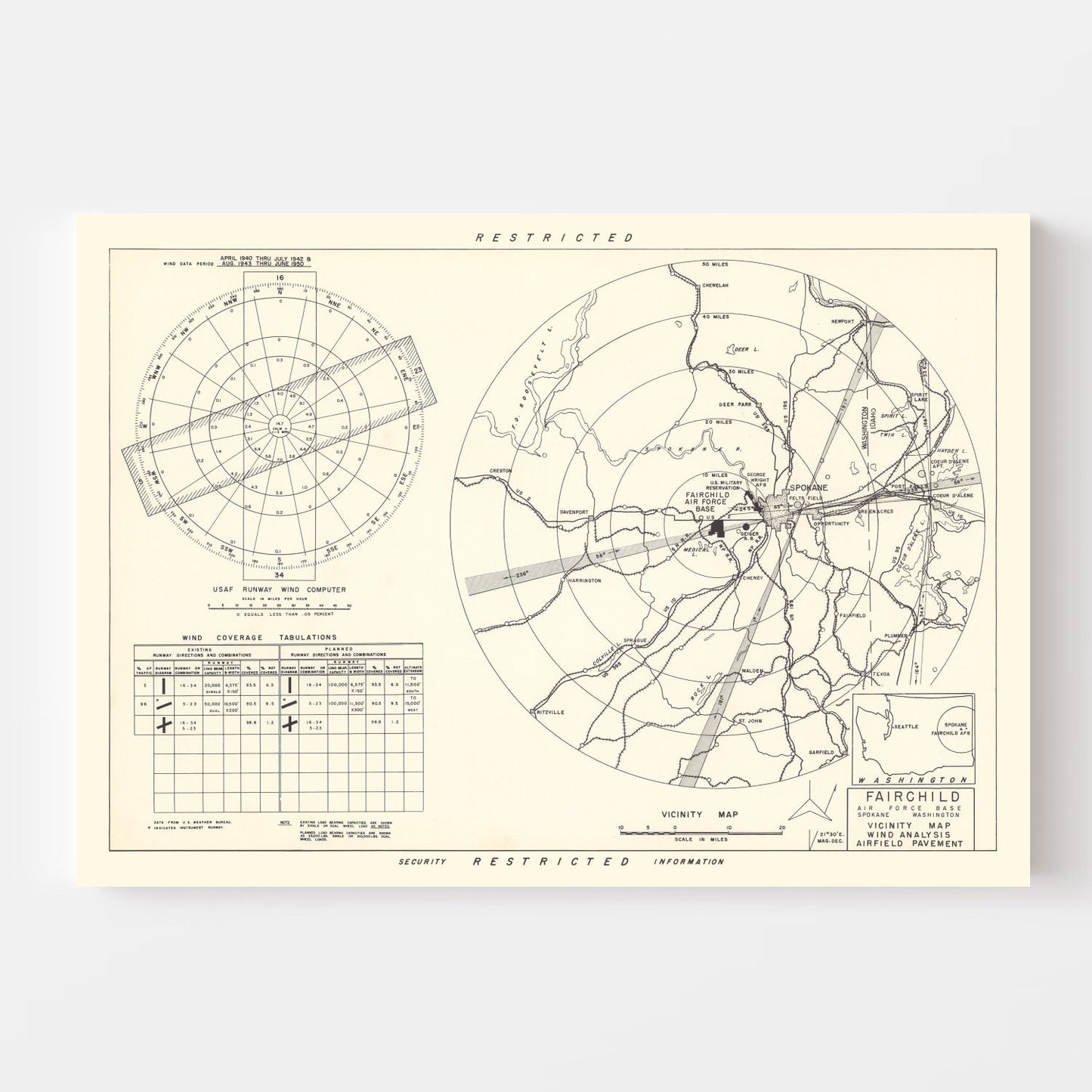 Vintage Map of the Fairchild Air Force Base Vicinity, 1951