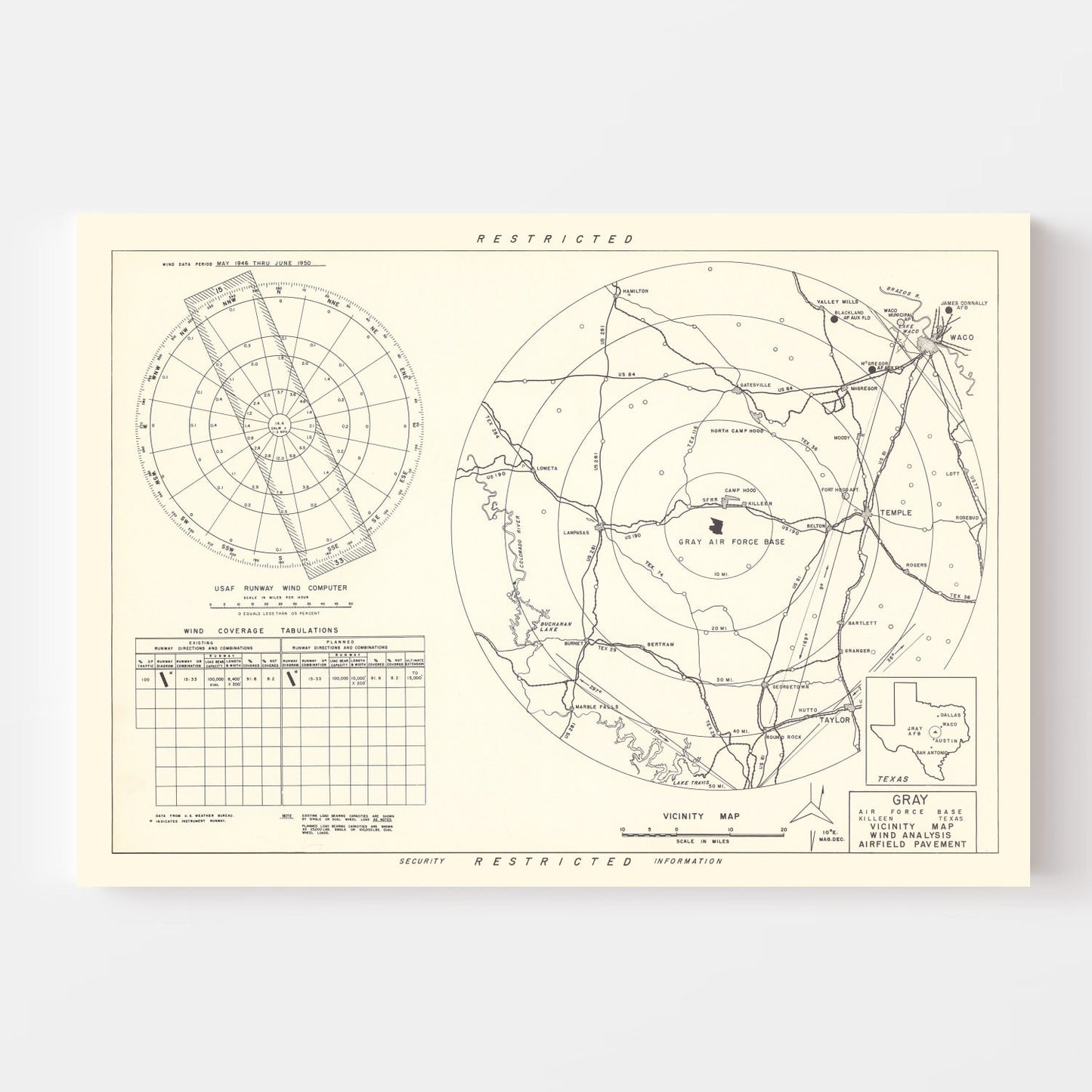 Vintage Map of the Gray Air Force Base Vicinity, 1951