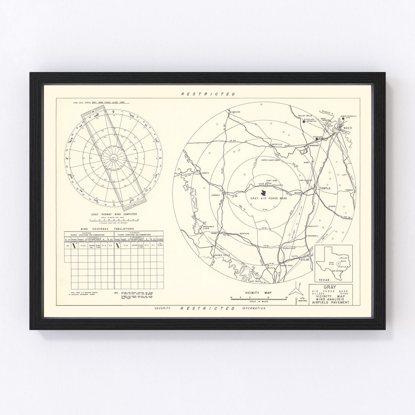 Vintage Map of the Gray Air Force Base Vicinity, 1951