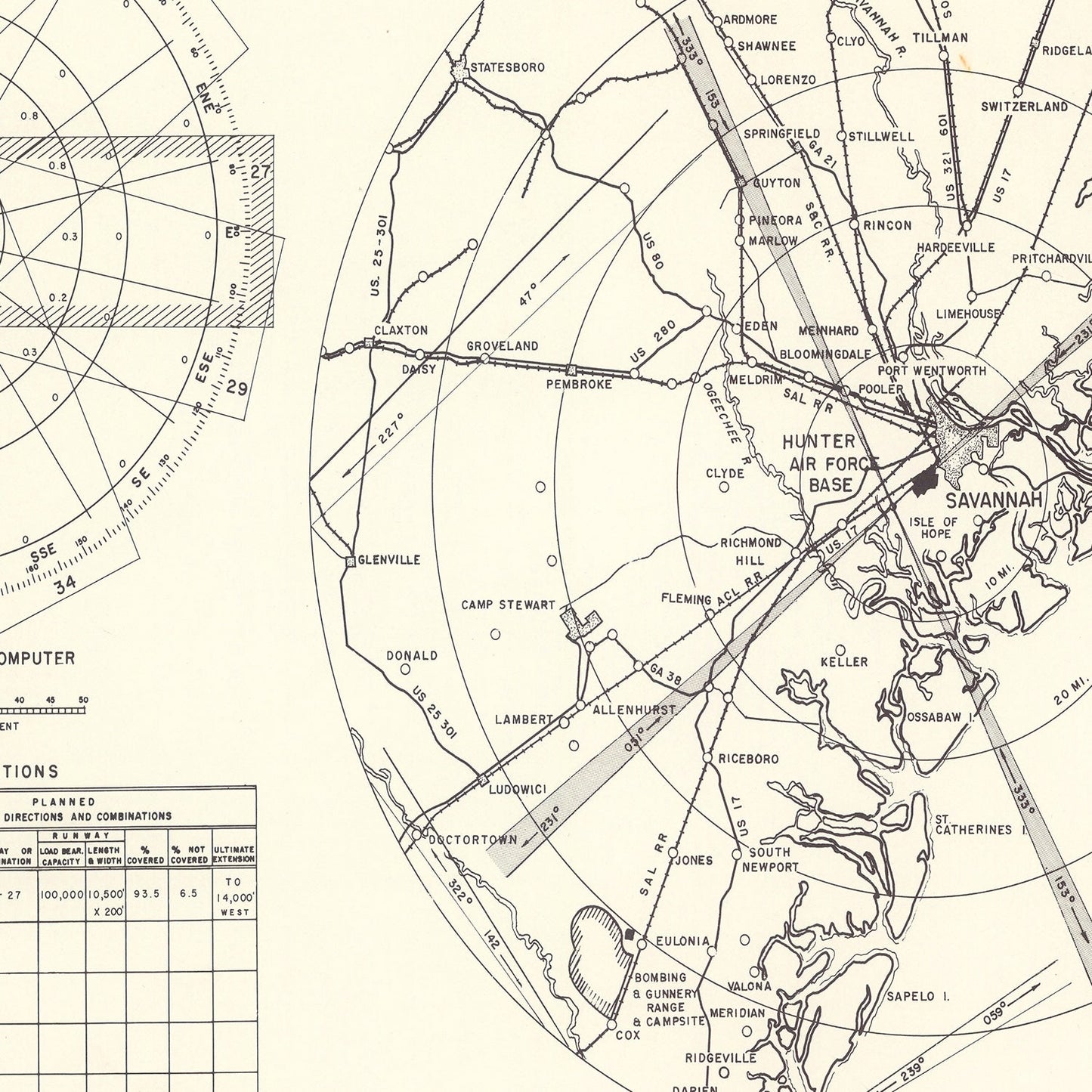 Vintage Map of the Hunter Air Force Base Vicinity, 1951