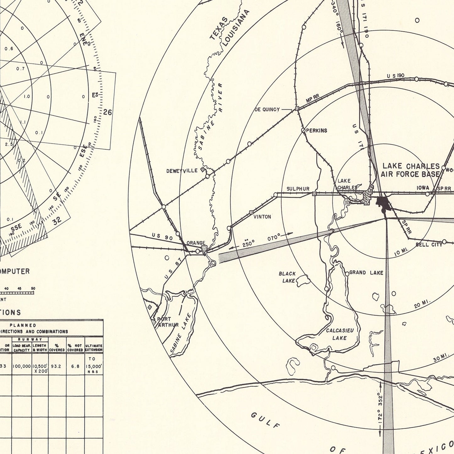Vintage Map of the Lake Charles Air Force Base Vicinity, 1951