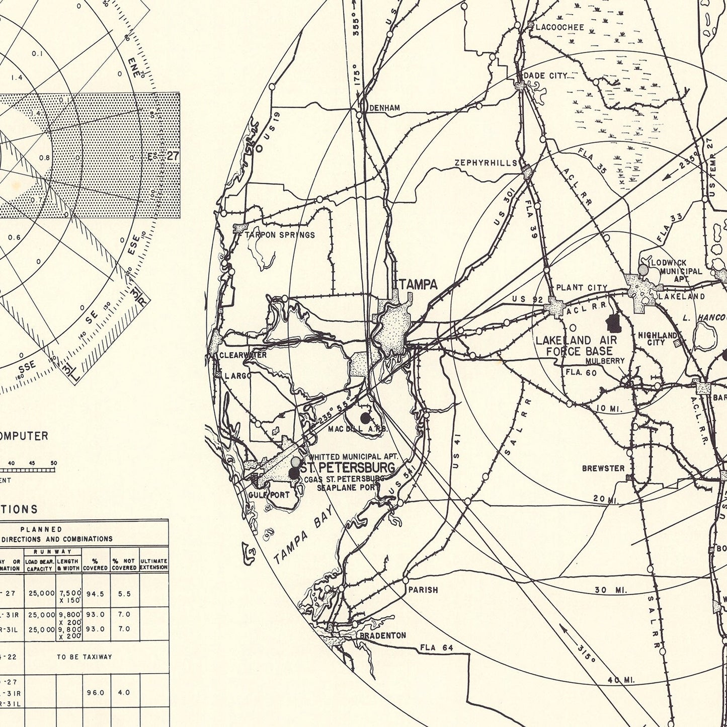 Vintage Map of the Lakeland Air Force Base Vicinity, 1952