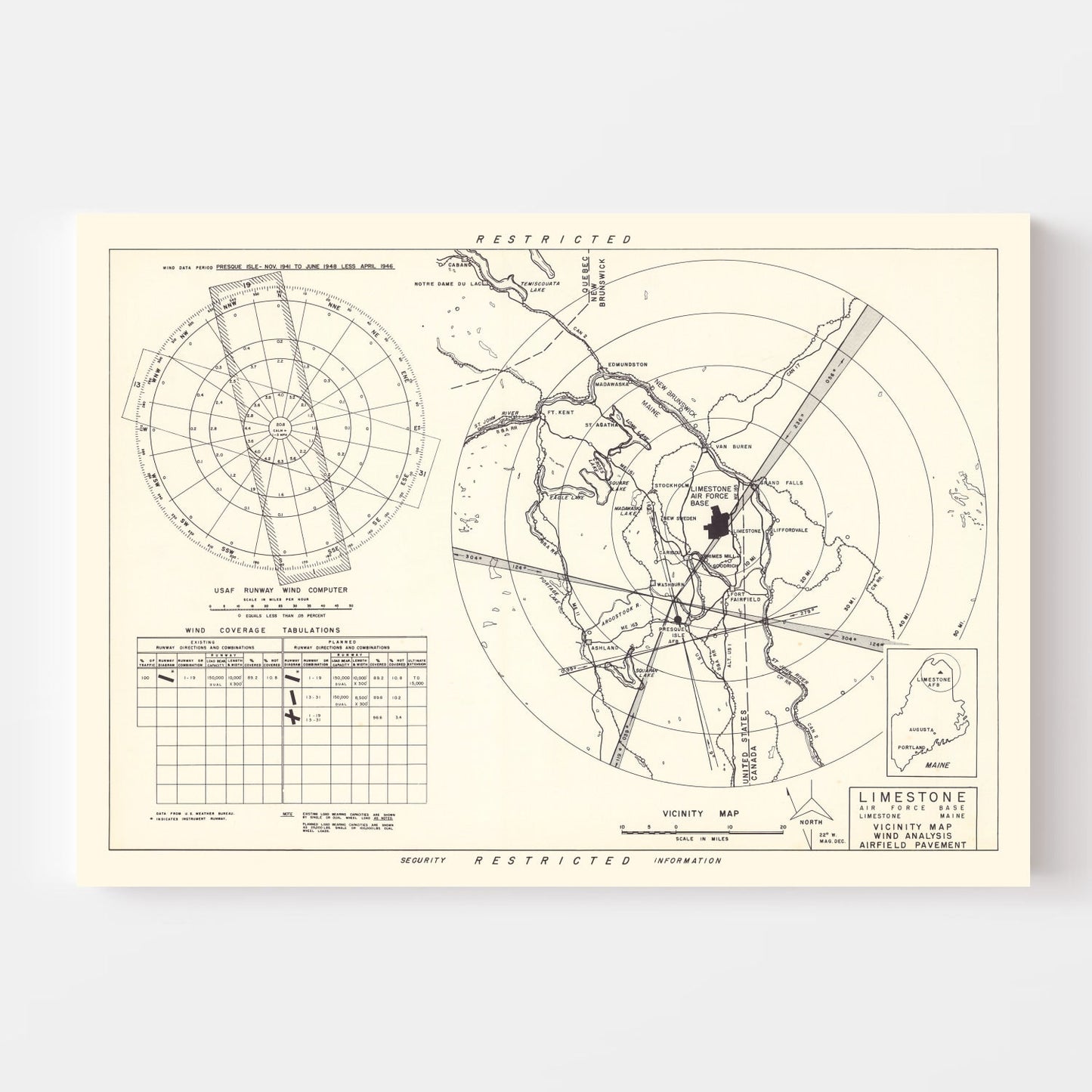 Vintage Map of the Limestone Air Force Base Vicinity, 1951