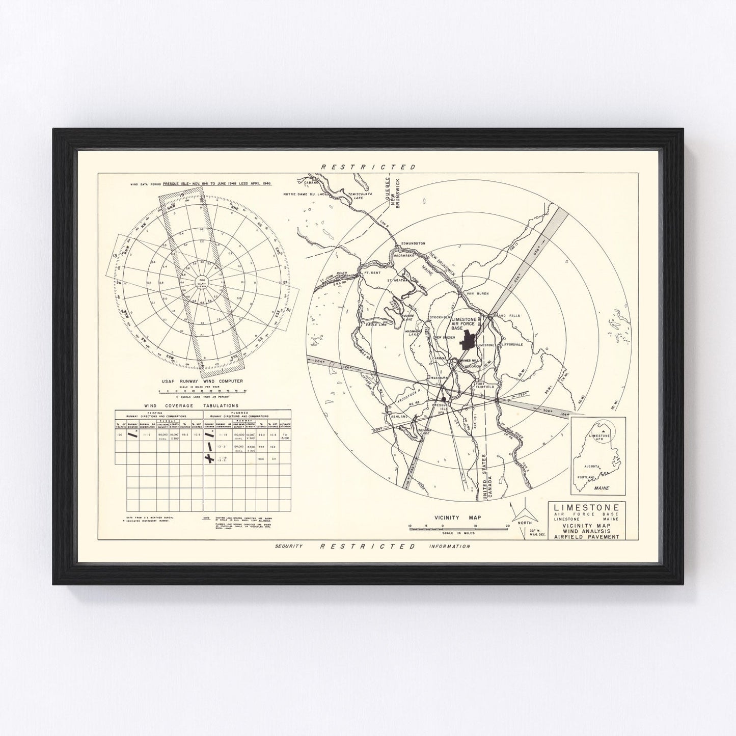 Vintage Map of the Limestone Air Force Base Vicinity, 1951