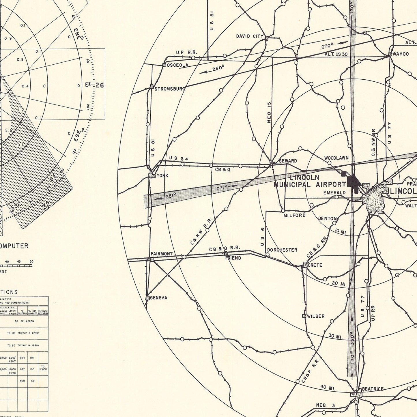 Vintage Map of the Lincoln Municipal Airport Vicinity, 1951