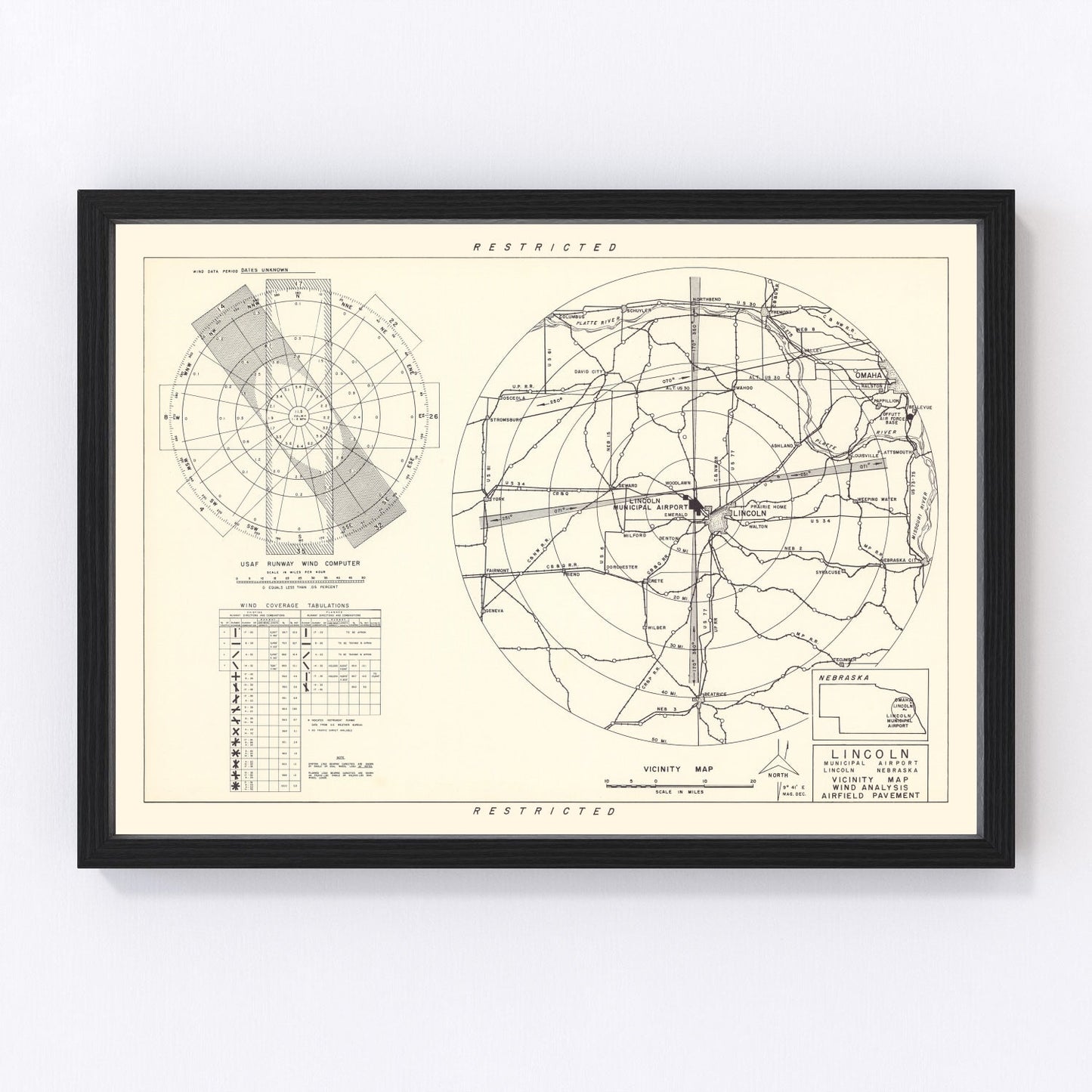 Vintage Map of the Lincoln Municipal Airport Vicinity, 1951