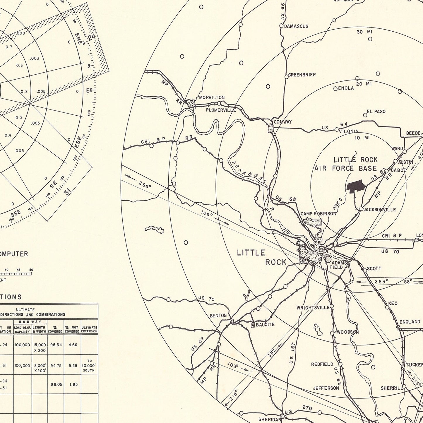 Vintage Map of the Little Rock Air Force Base Vicinity, 1952