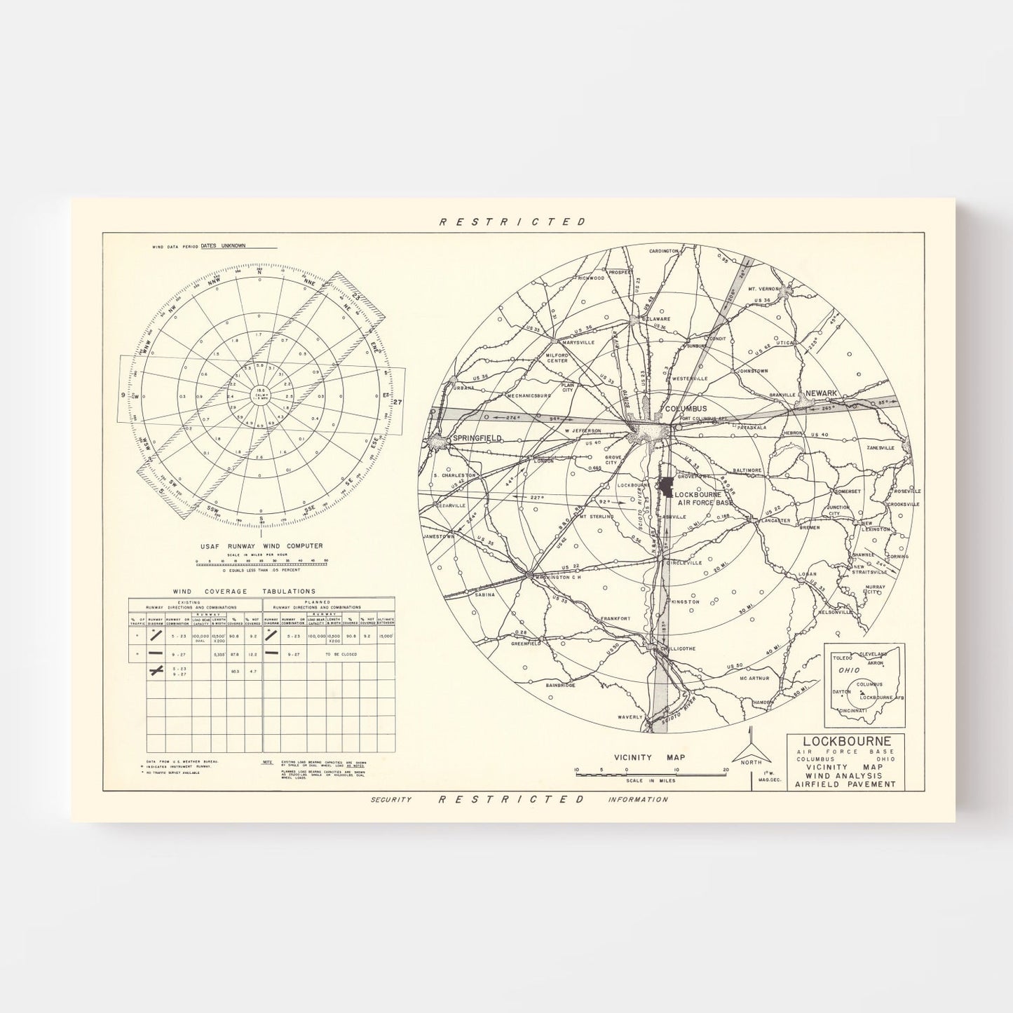 Vintage Map of the Lockbourne Air Force Base Vicinity, 1951