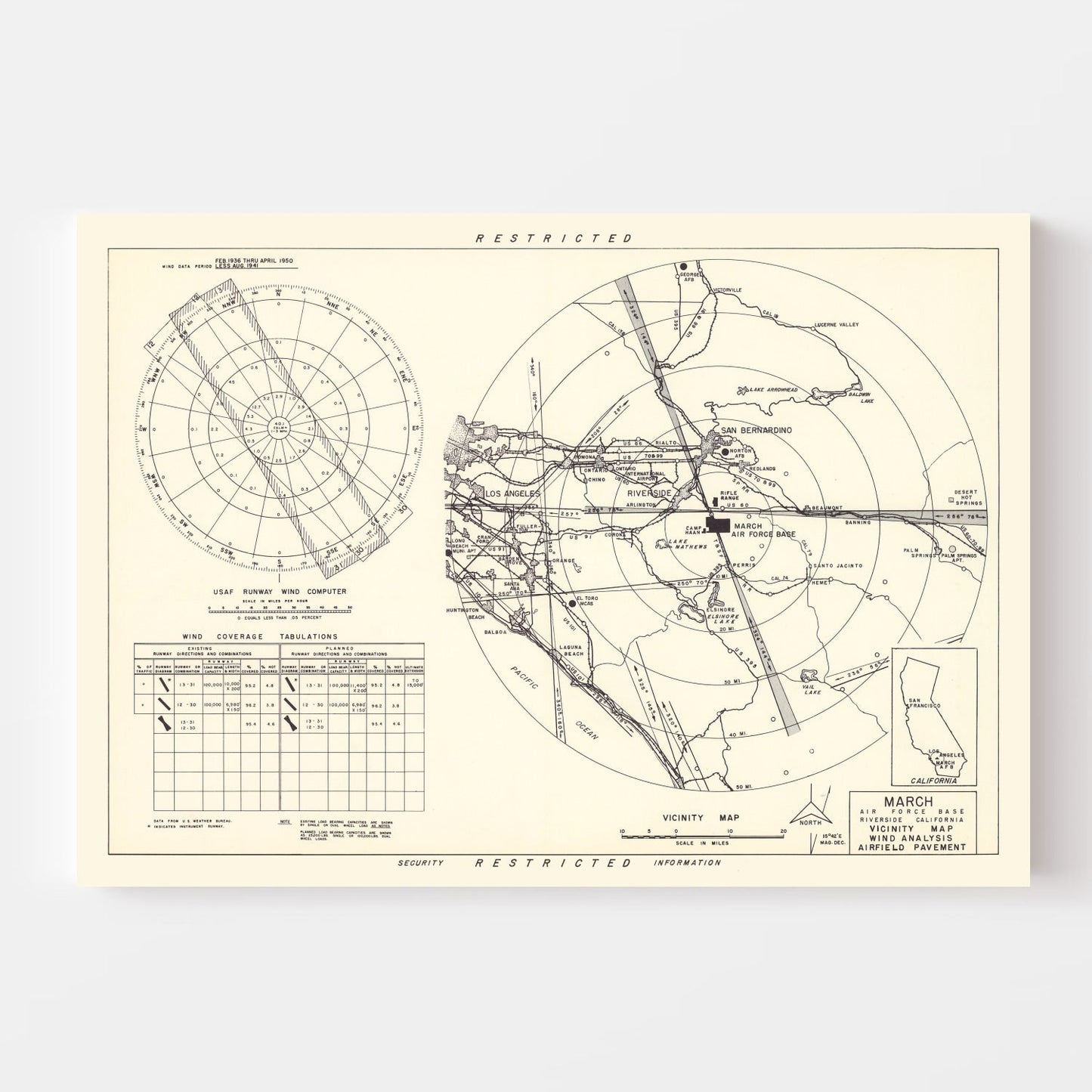Vintage Map of the March Air Force Base Vicinity, 1951