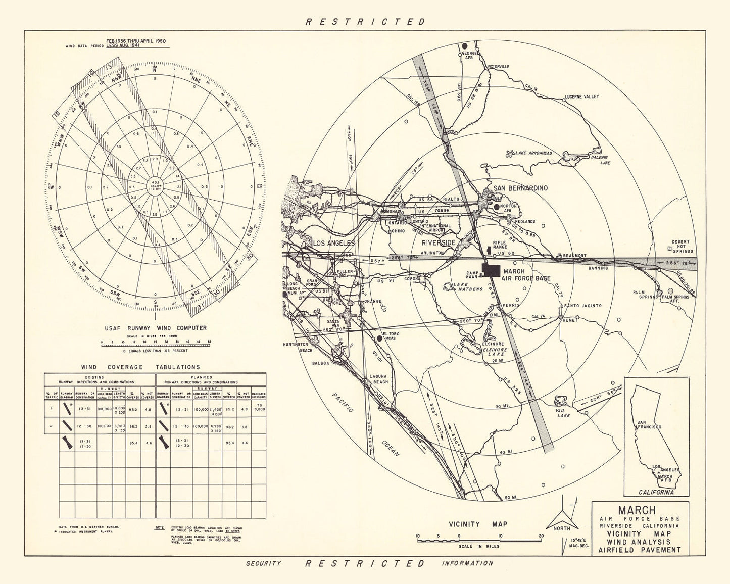 Vintage Map of the March Air Force Base Vicinity, 1951