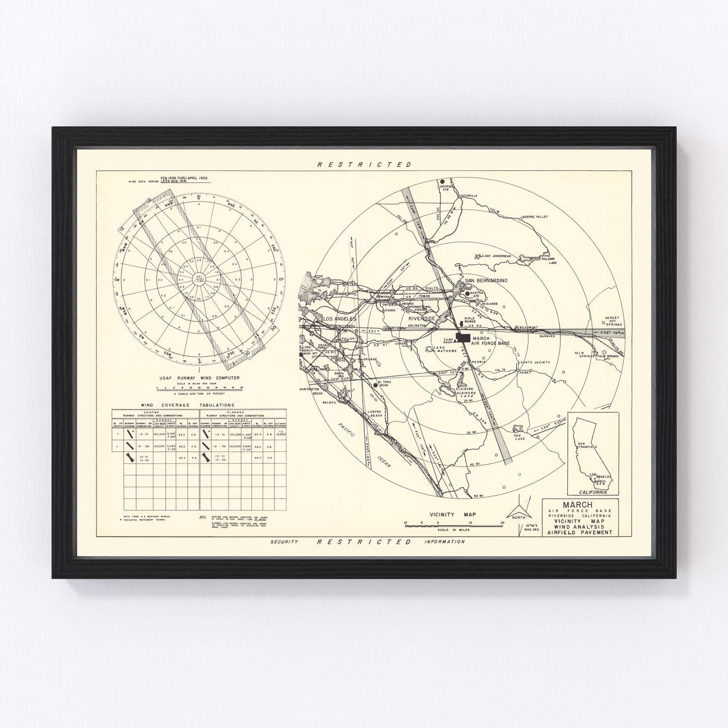 Vintage Map of the March Air Force Base Vicinity, 1951