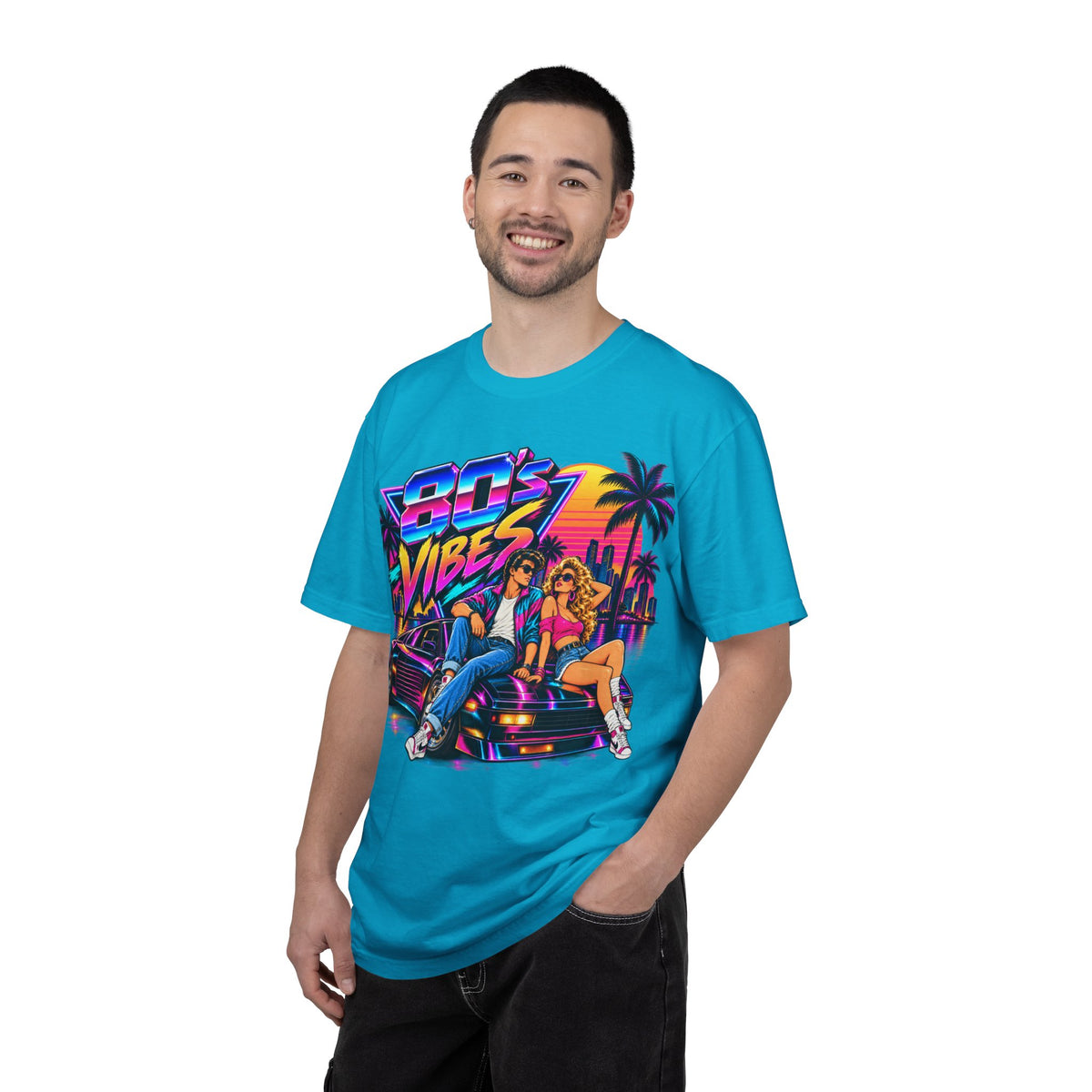 80s Vibes retro car scene T-shirt | neon palm sunset