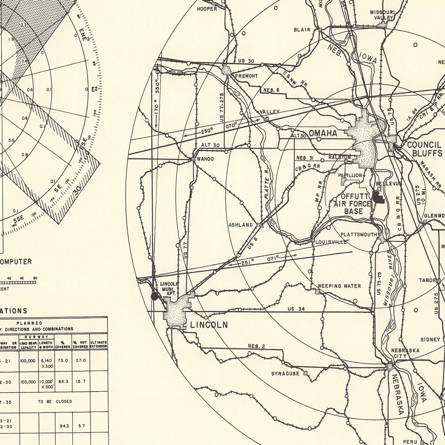 Vintage Map of the Offutt Air Force Base Vicinity, 1952