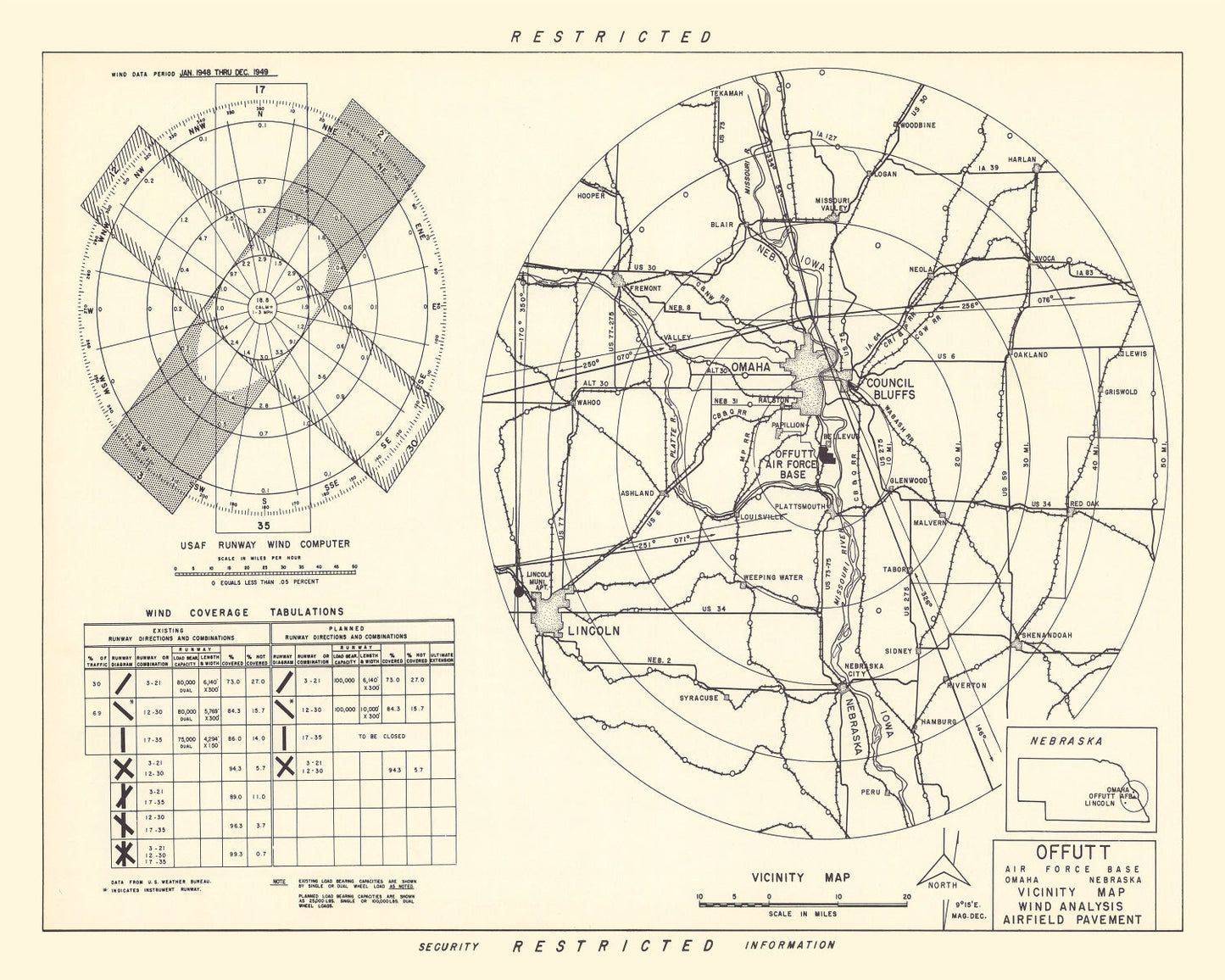Vintage Map of the Offutt Air Force Base Vicinity, 1952