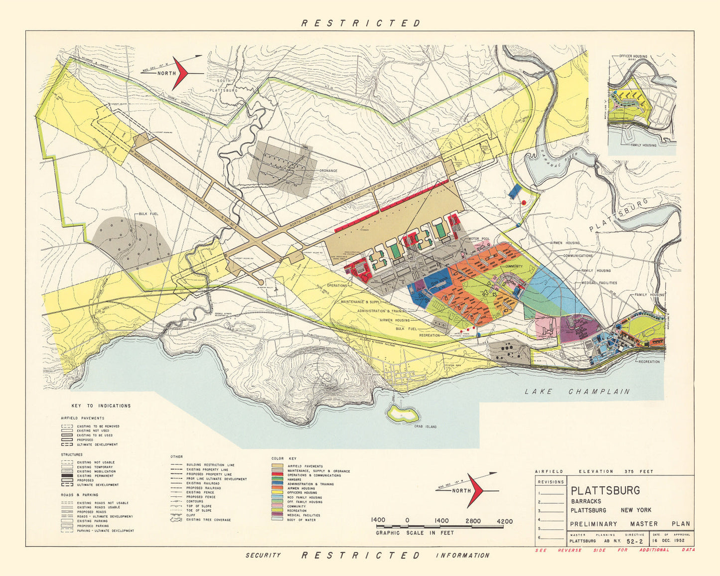 Vintage Map of Plattsburg Barracks, 1952