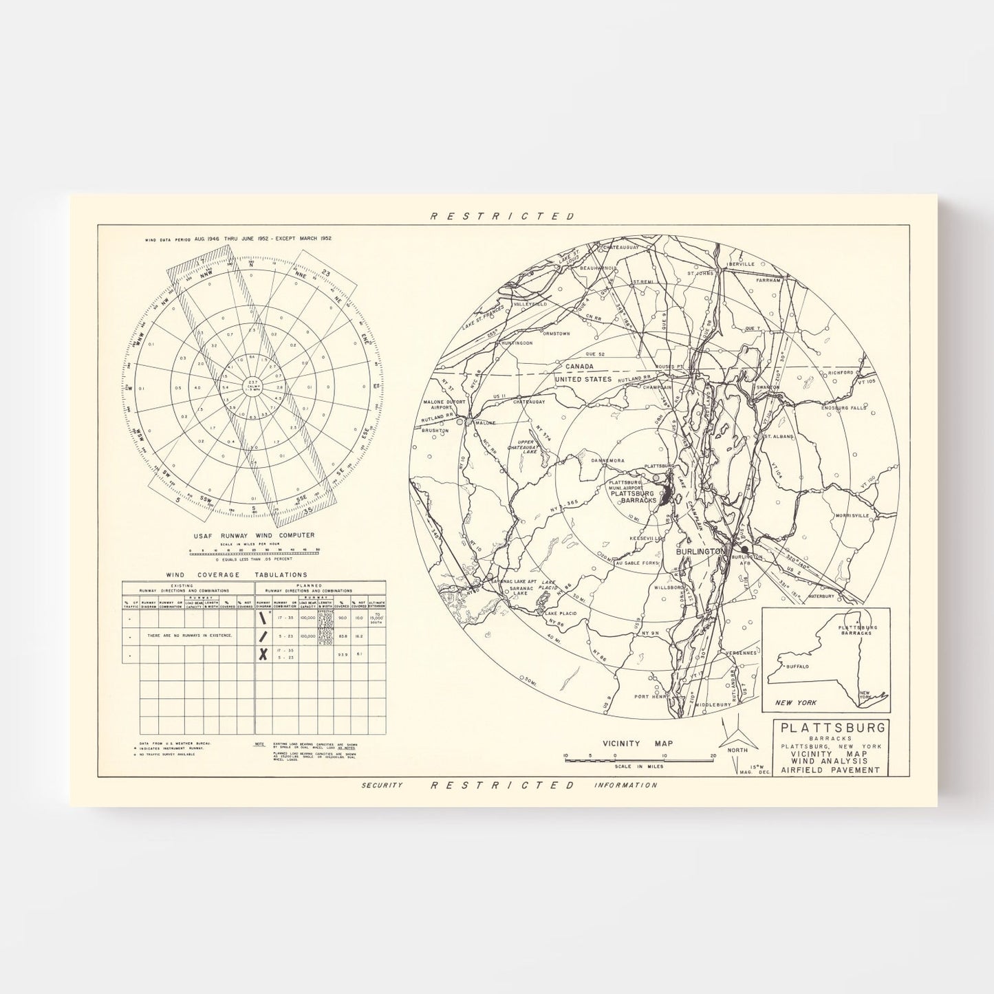 Vintage Map of the Plattsburg Barracks Vicinity, 1952