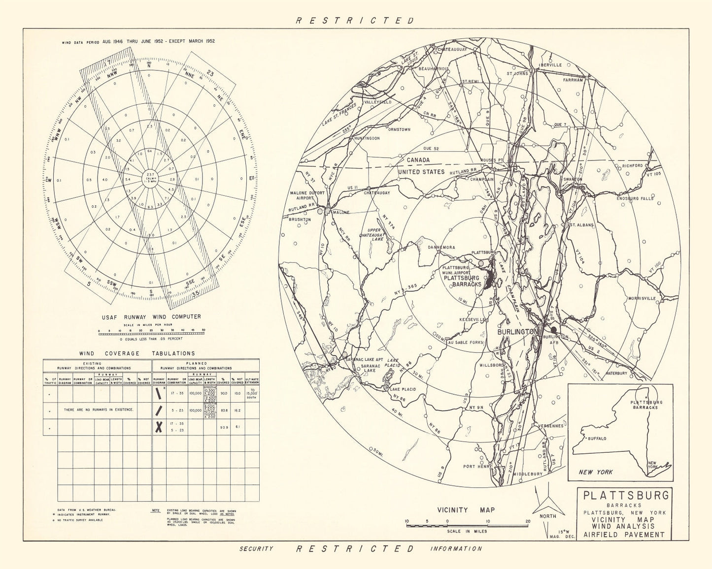 Vintage Map of the Plattsburg Barracks Vicinity, 1952