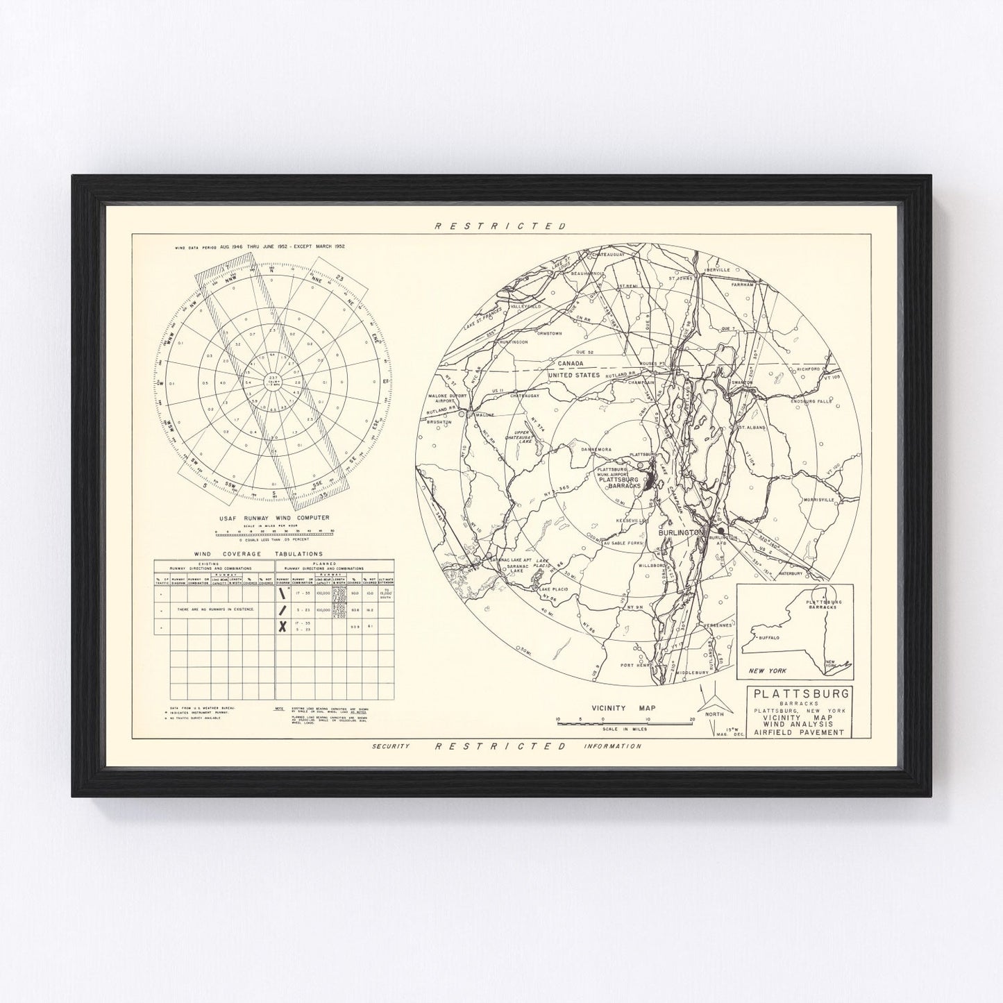 Vintage Map of the Plattsburg Barracks Vicinity, 1952