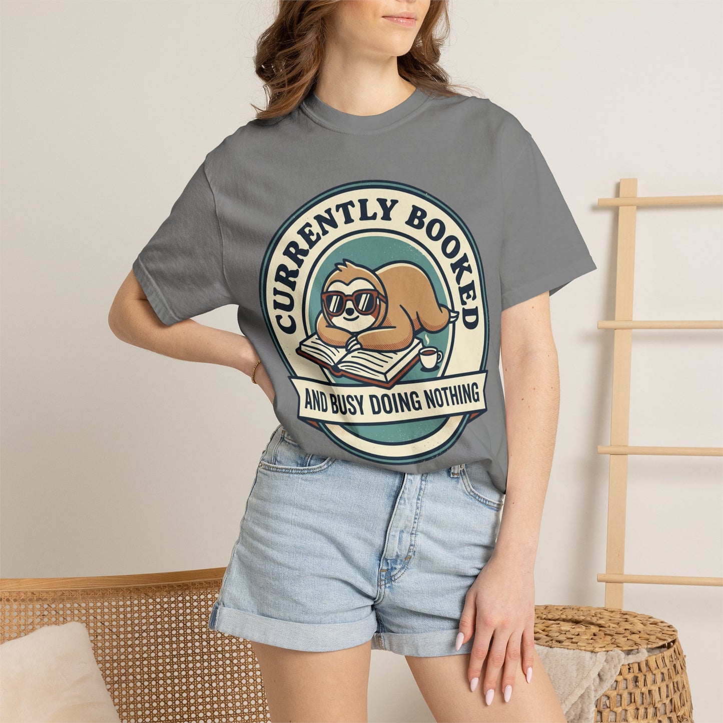 Currently Booked Sloth T-Shirt — "Currently Booked and Busy Doing Nothing" Graphic Tee for Readers
