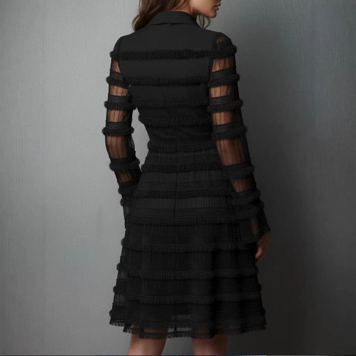 Sexy Sheer Fitted Dress with High Waist & Puff Sleeves