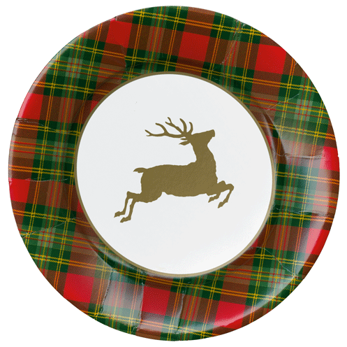 Reindeer Tartan Red Dinner Plates - 8 Per Package