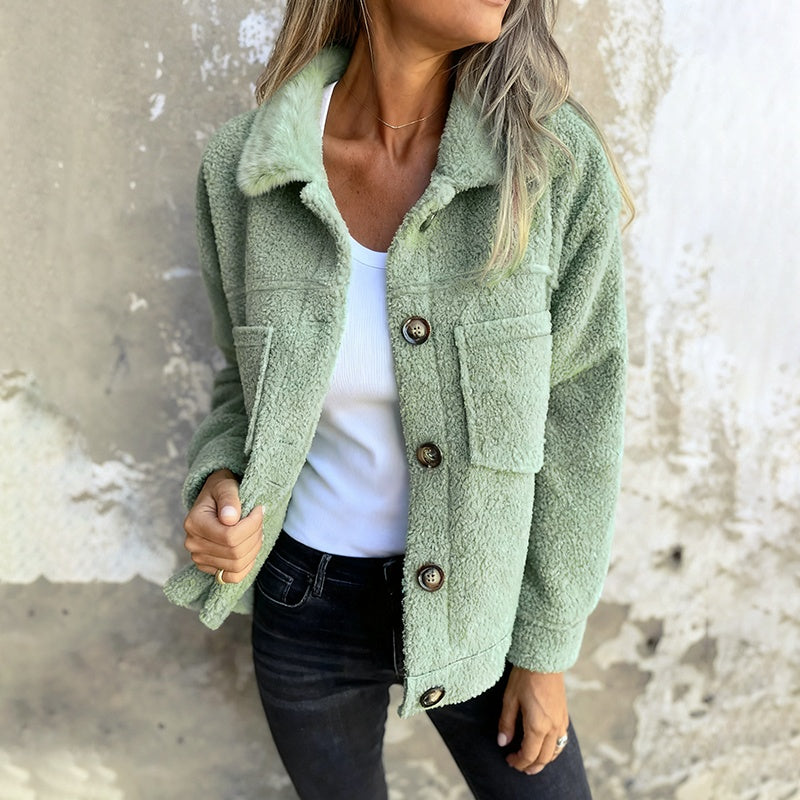 Plus Size Women’s Solid Color Sherpa Jacket