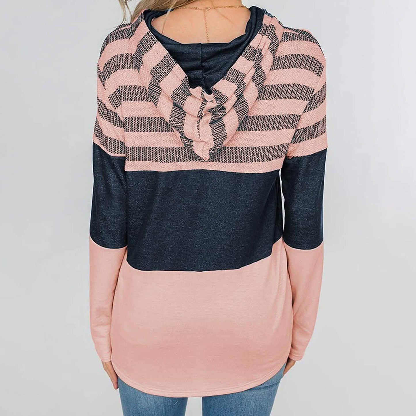 Actloe Women Long Sleeve Striped Color Block Casual Hoodies