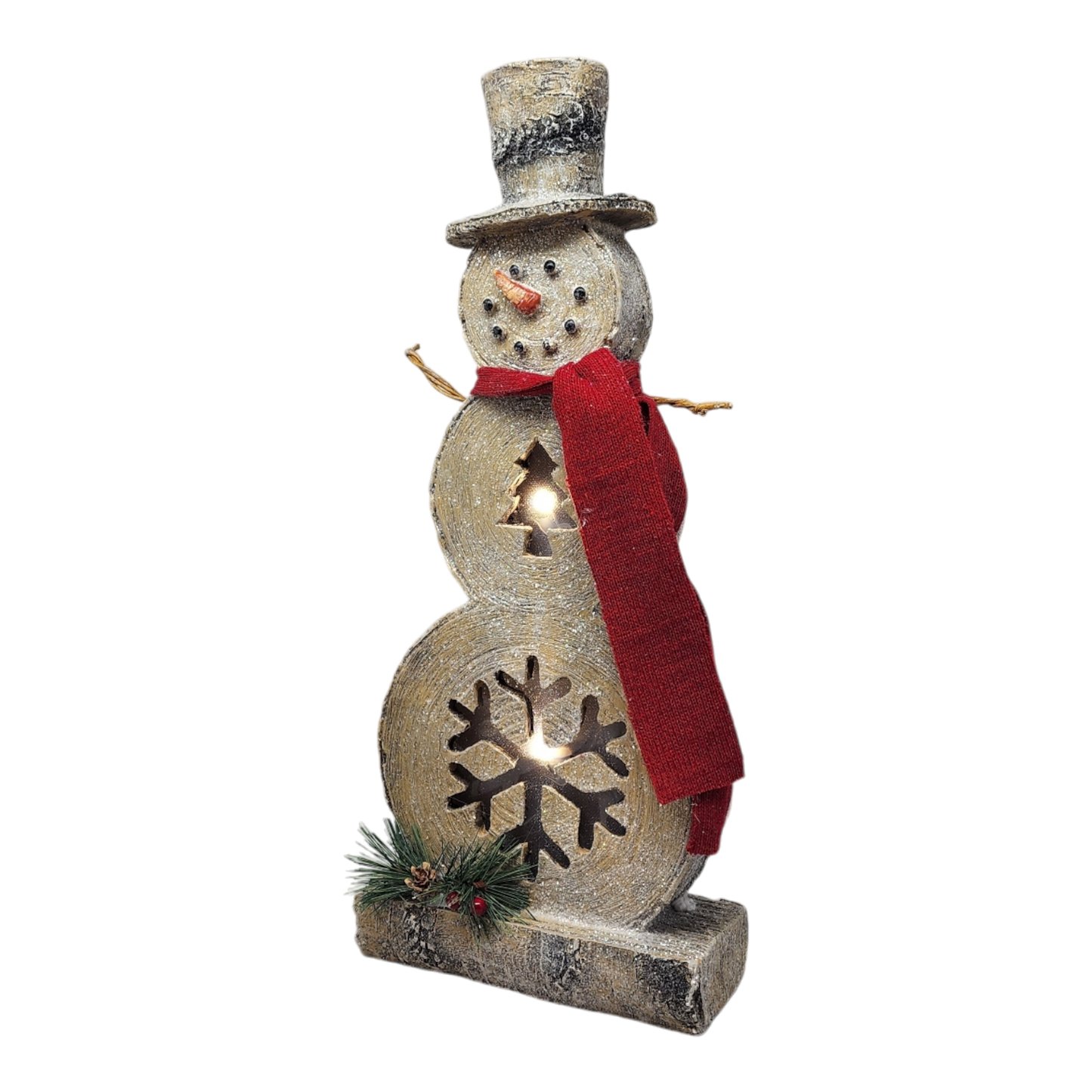 Lighted Log-Style Snowman Figurine - Tree