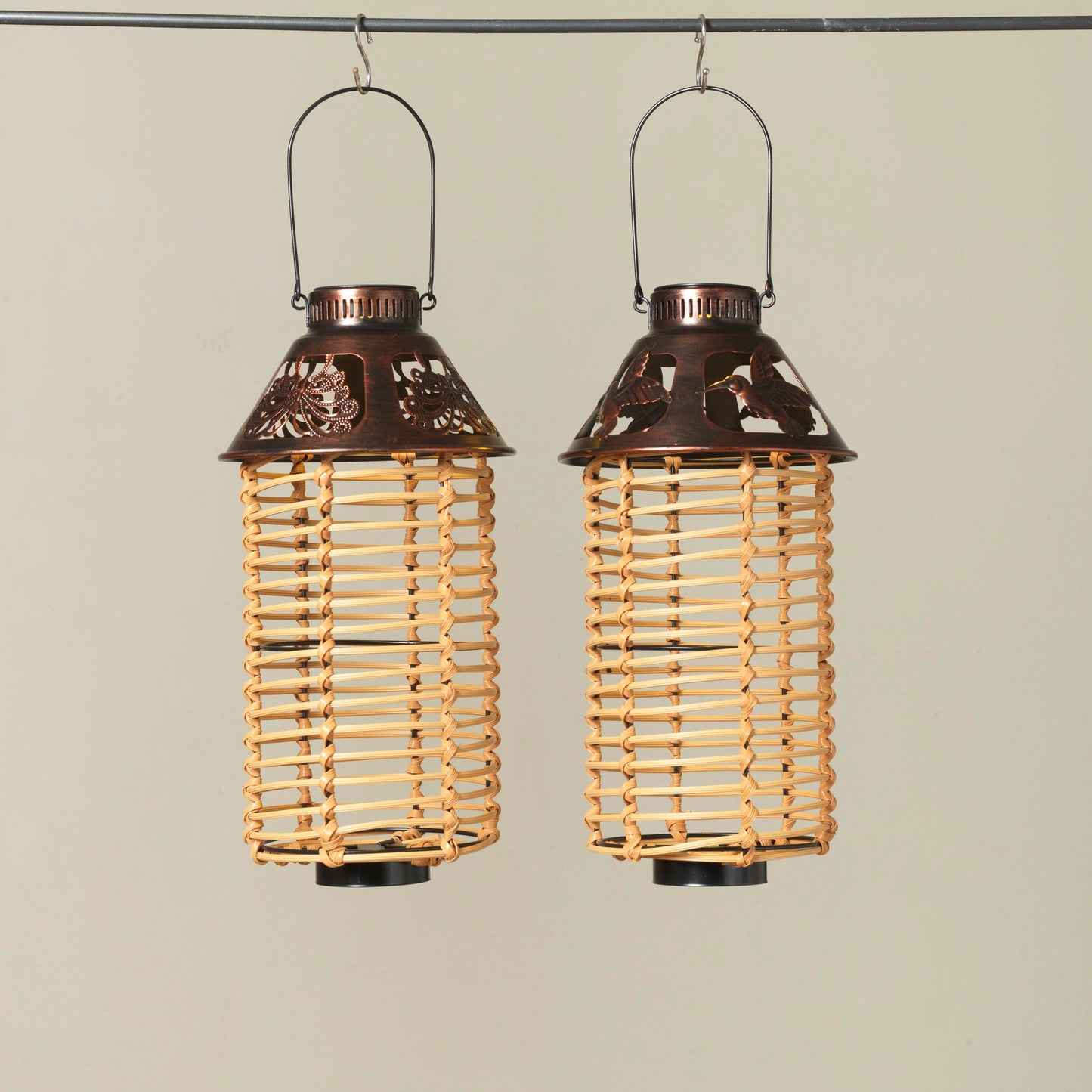 Solar-Powered Metal and Rattan Lantern -
