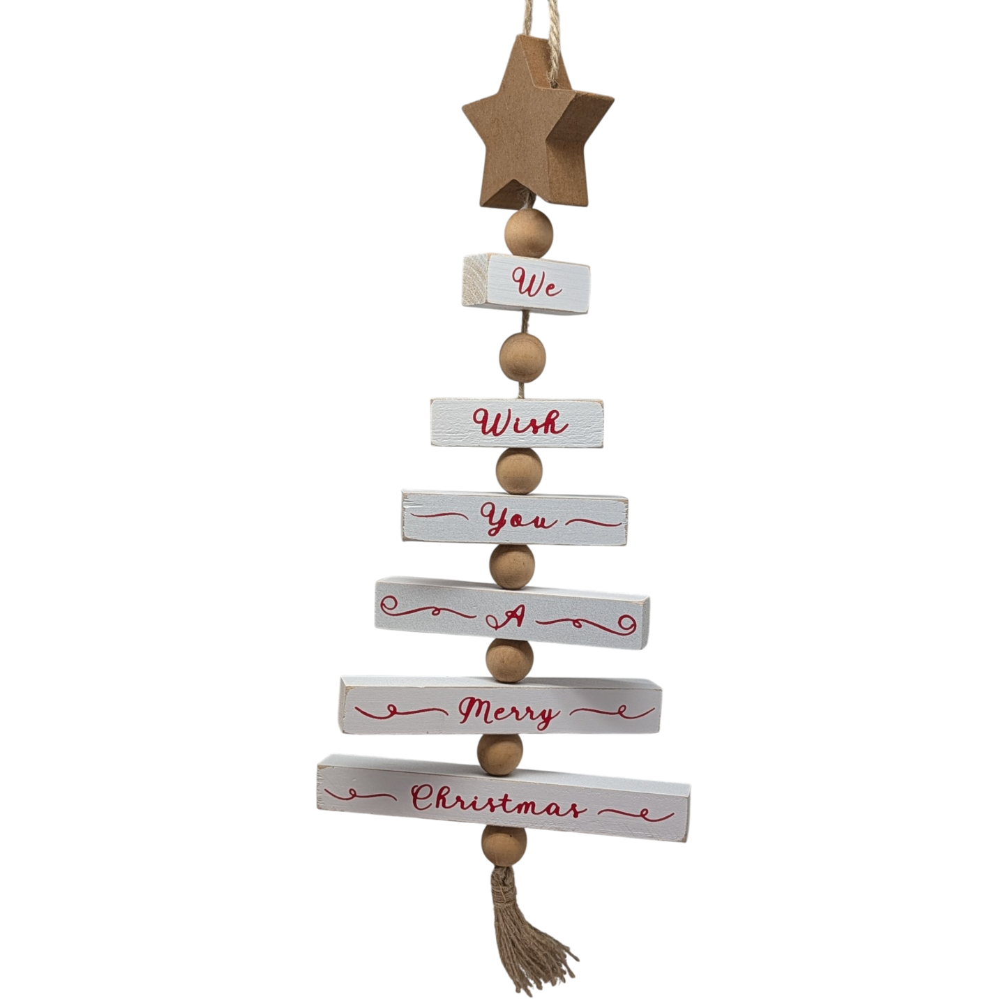 Wood Traditional Christmas Tree Shaped Wall Sign - White