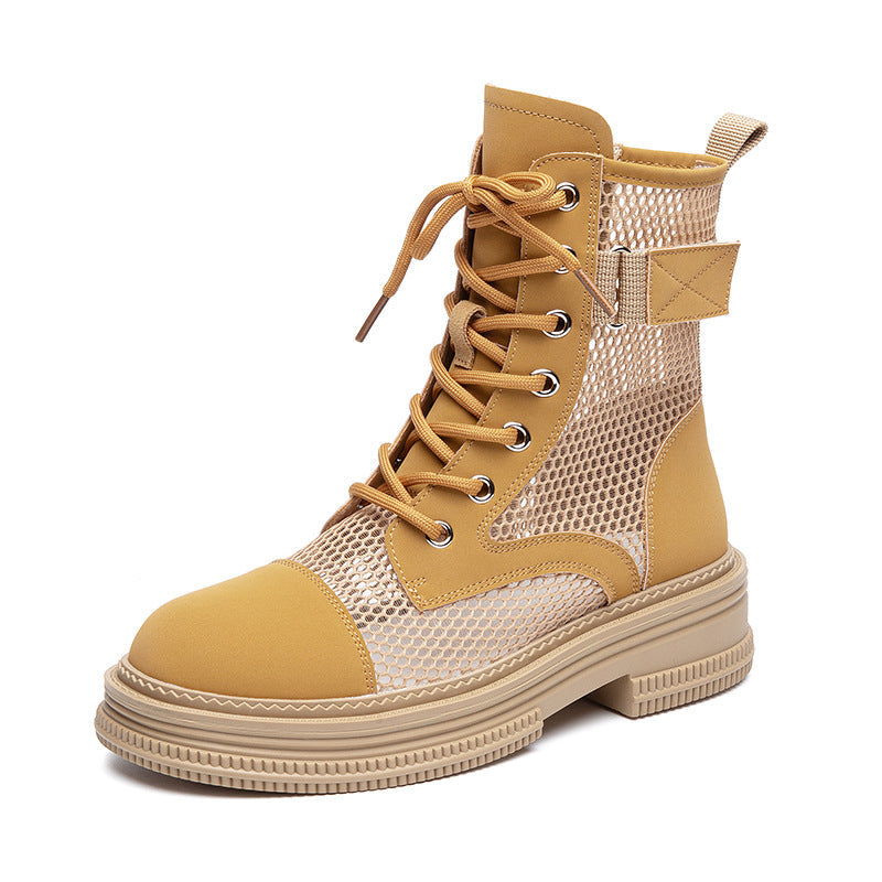 Women's Lace-Up Mesh Cutout Ankle Boots