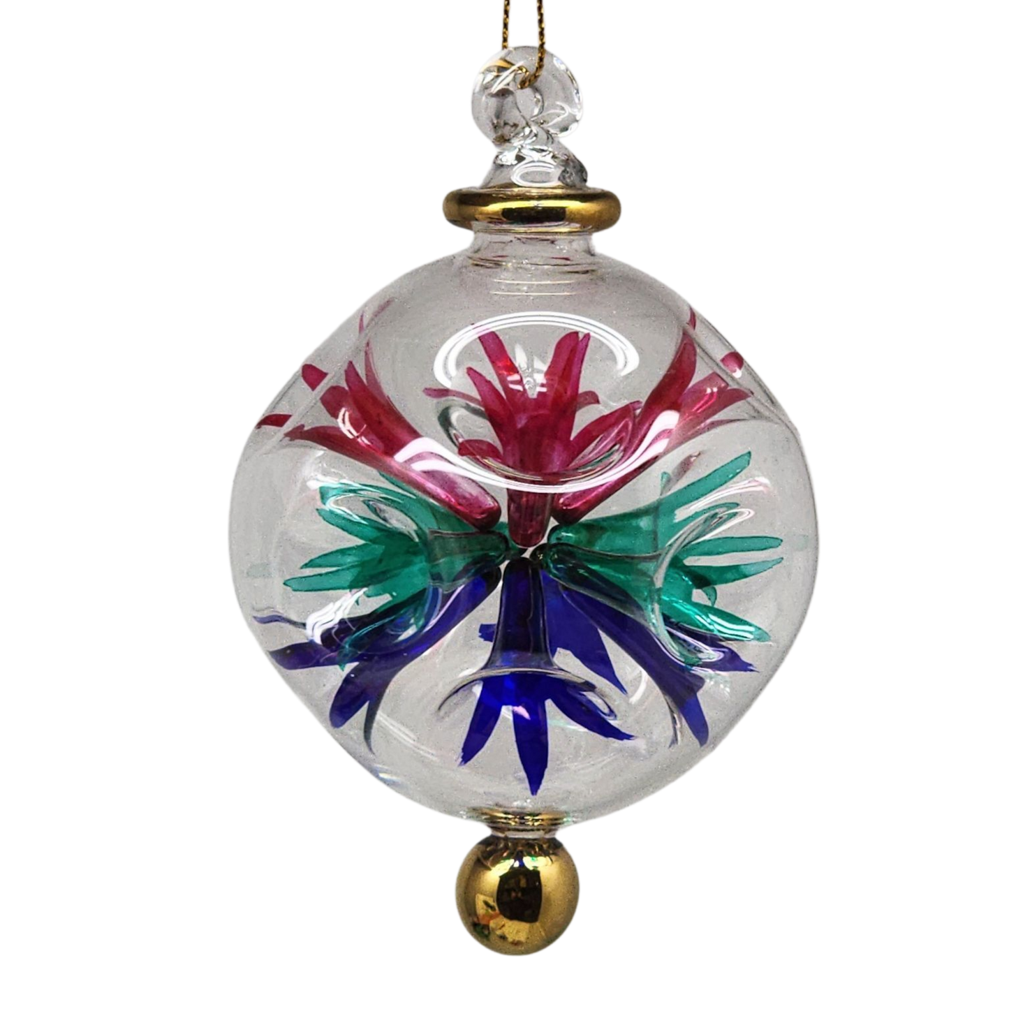 Floral Burst Globe Ornament - Clear with Multicolor Accents
