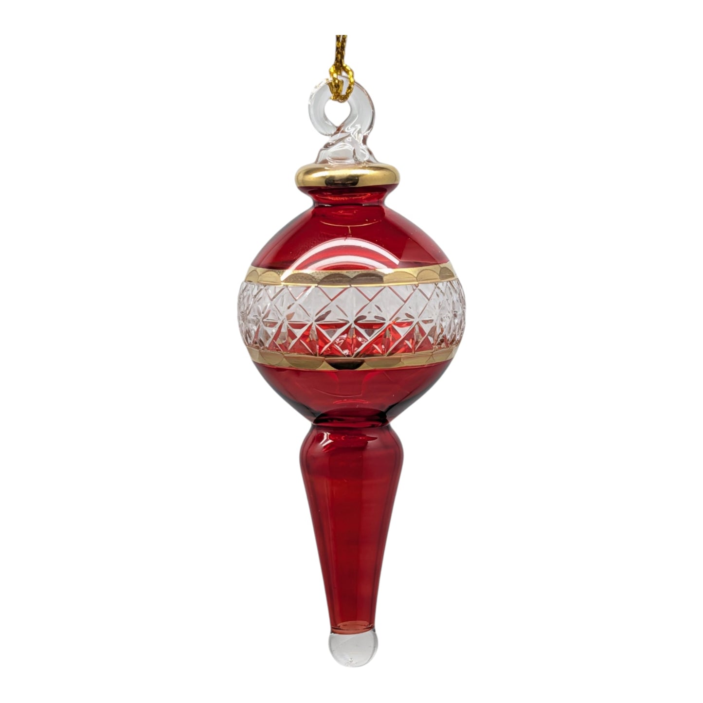 Lattice Glass Ornaments With Gold Accents - Red Ball with Finial