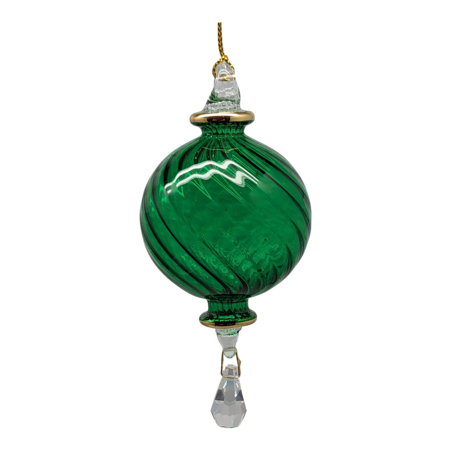 Ribbed Sphere Glass With Gold Accents - Green