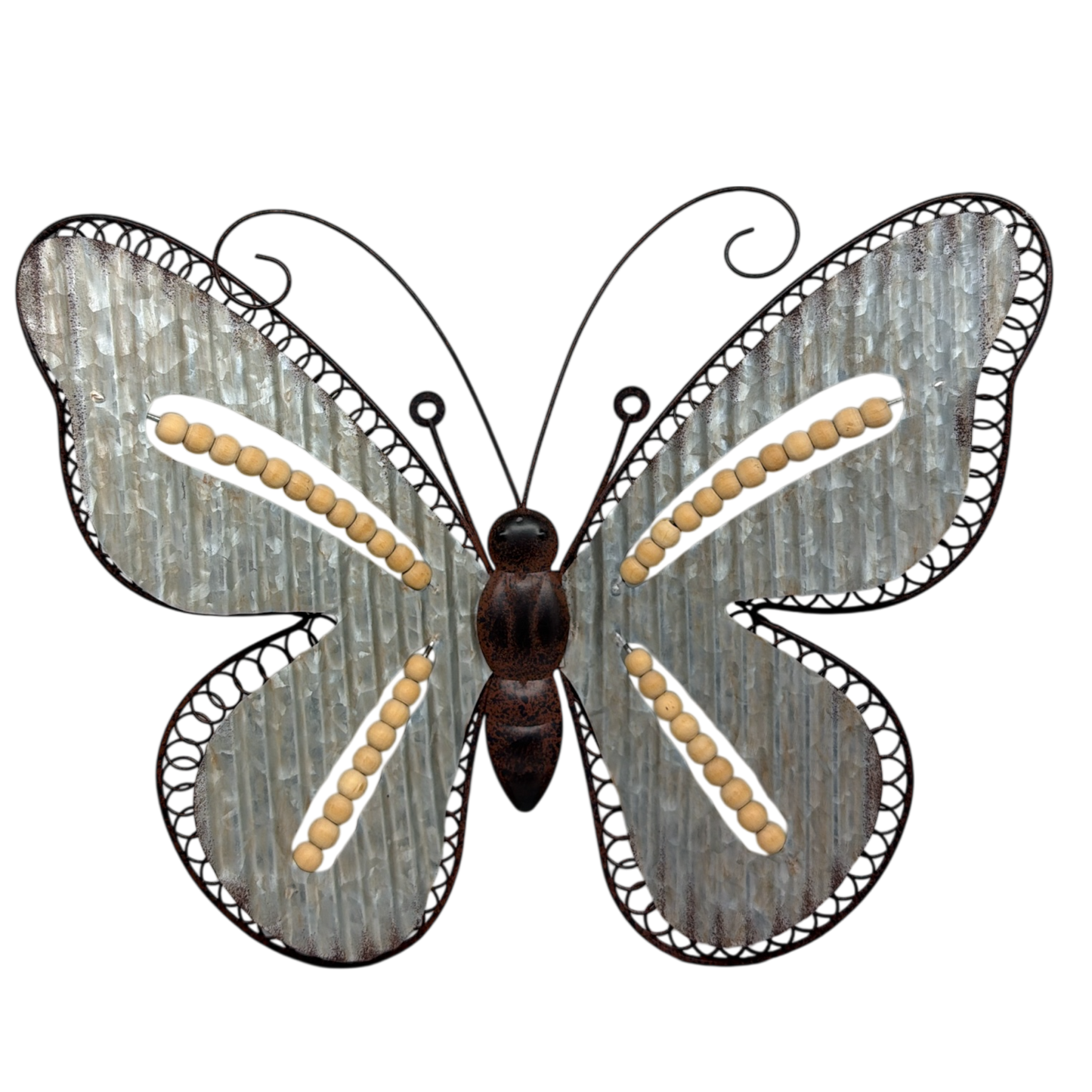 Galvanized Butterfly Wall Decor With Bead Accents