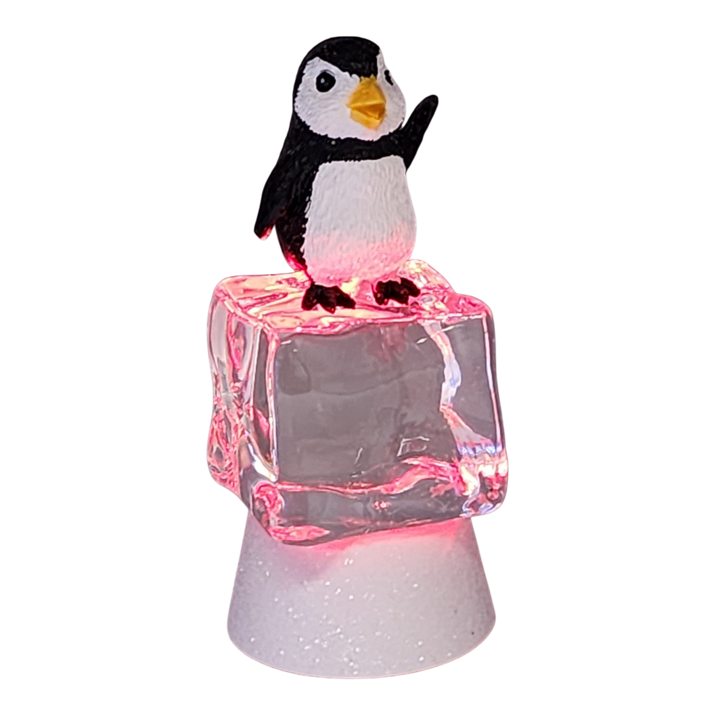 Penguin Sitting on Color-changing Lighted Icecube -