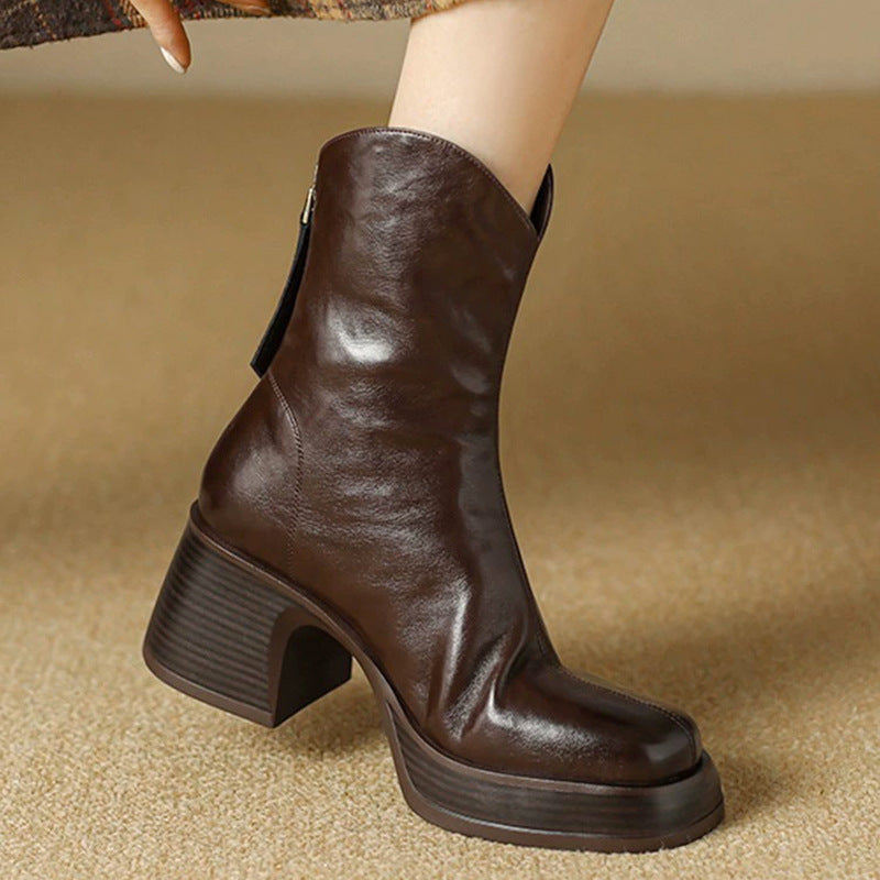 Women's Chunky-Heel PU Ankle Boots