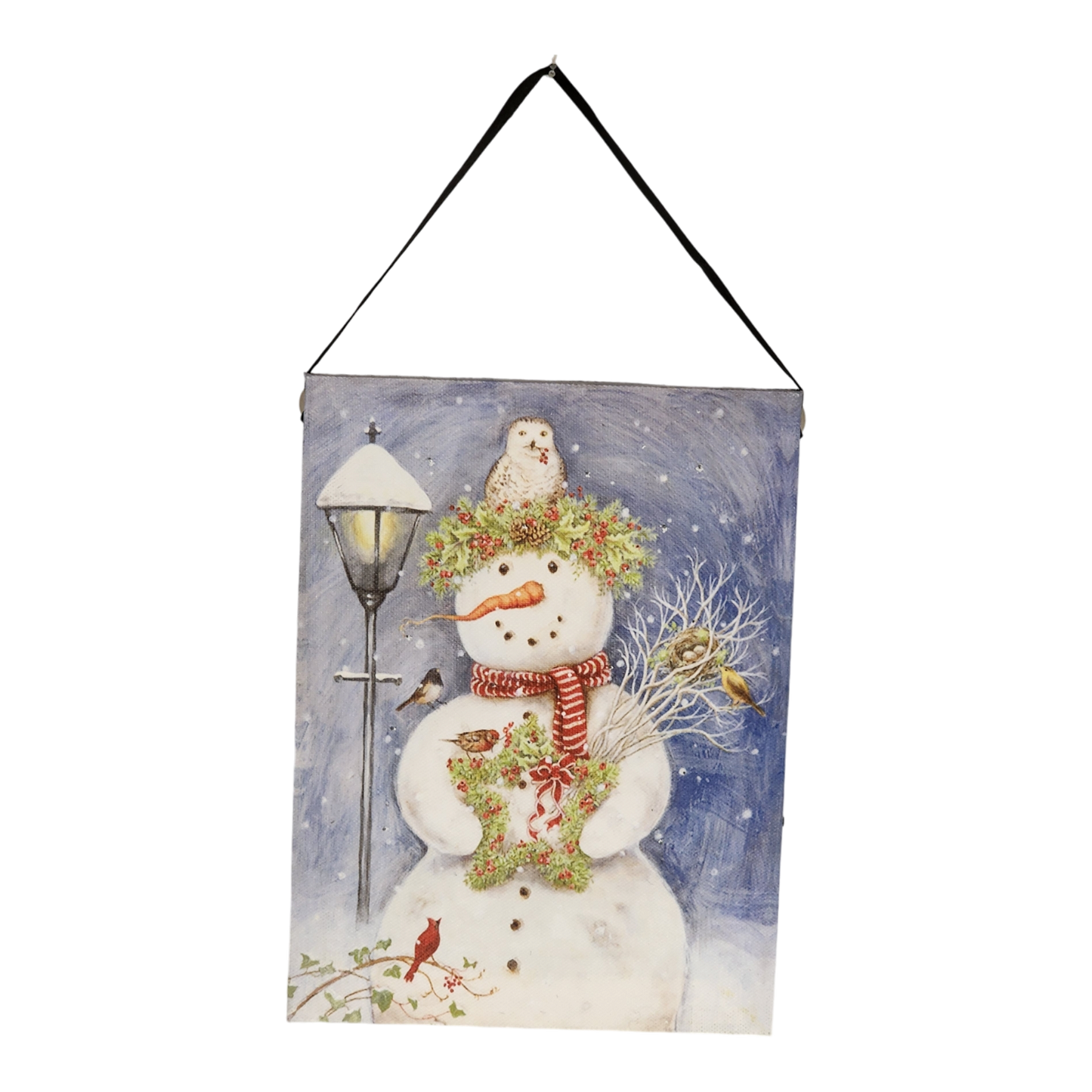 Fiber Optic Lighted Canvas Art - Lamppost Snowman