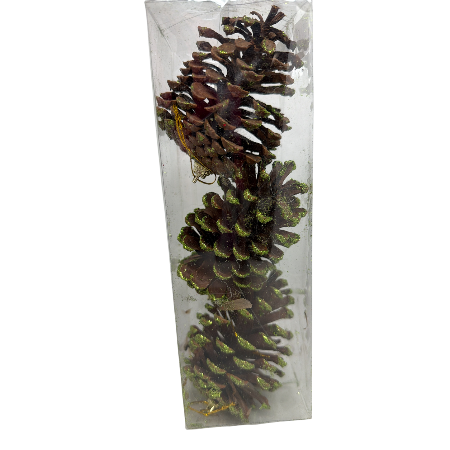 3 Count Glittered Natural Pinecone Ornament - Green