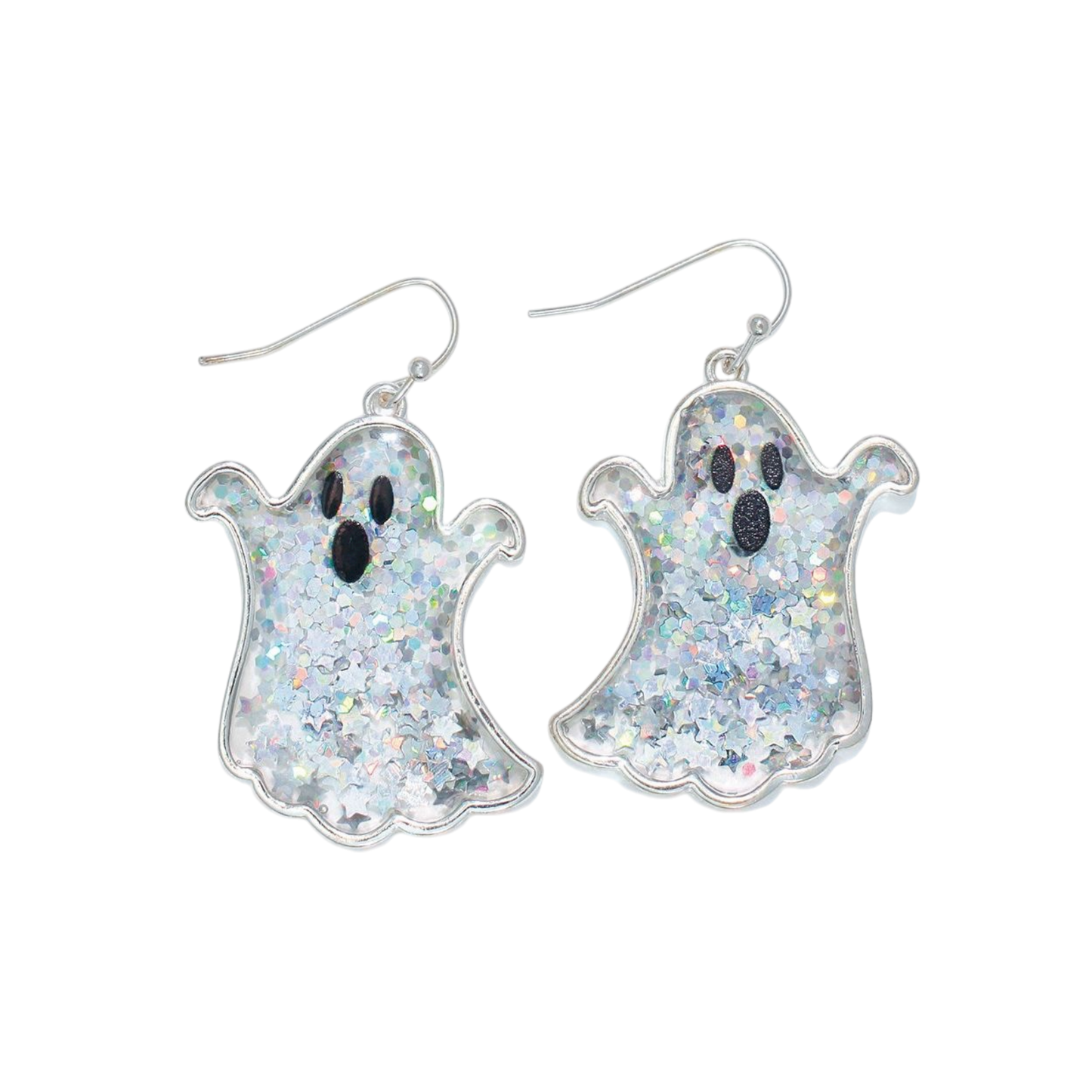 Silver Glitter Ghosts Earrings
