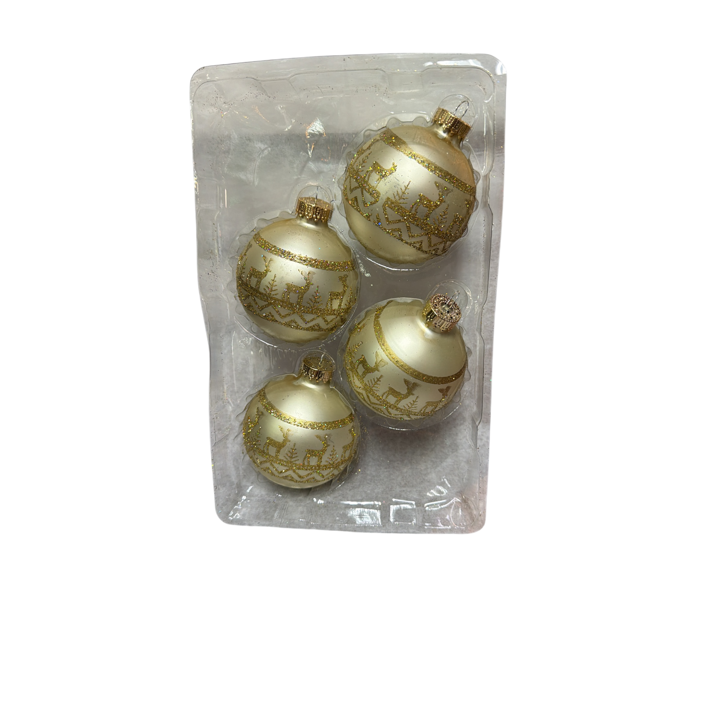 Krebs  Glass Ornament 4 pack - Golden Glitter Reindeer Sweater Band