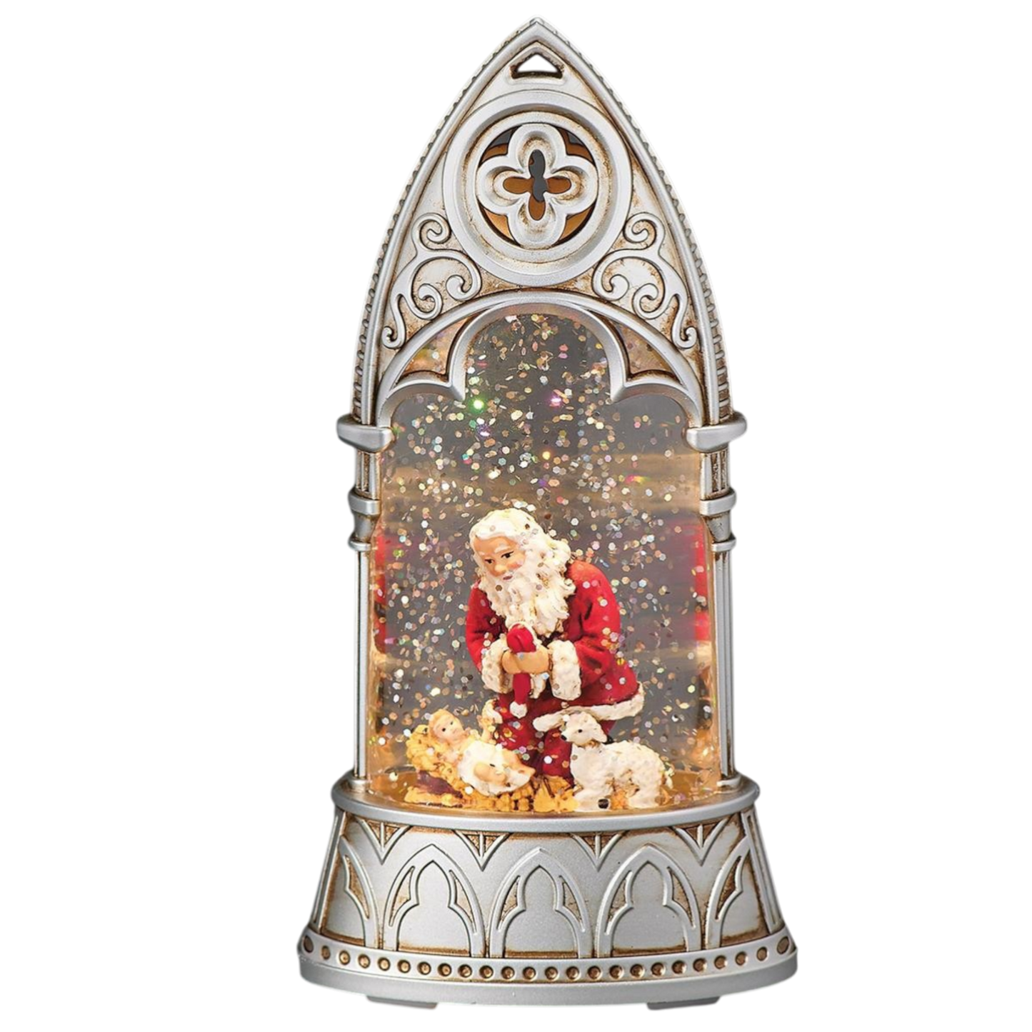 Lighted Kneeling Santa Arch Shimmering Merry Lites Waterglobe