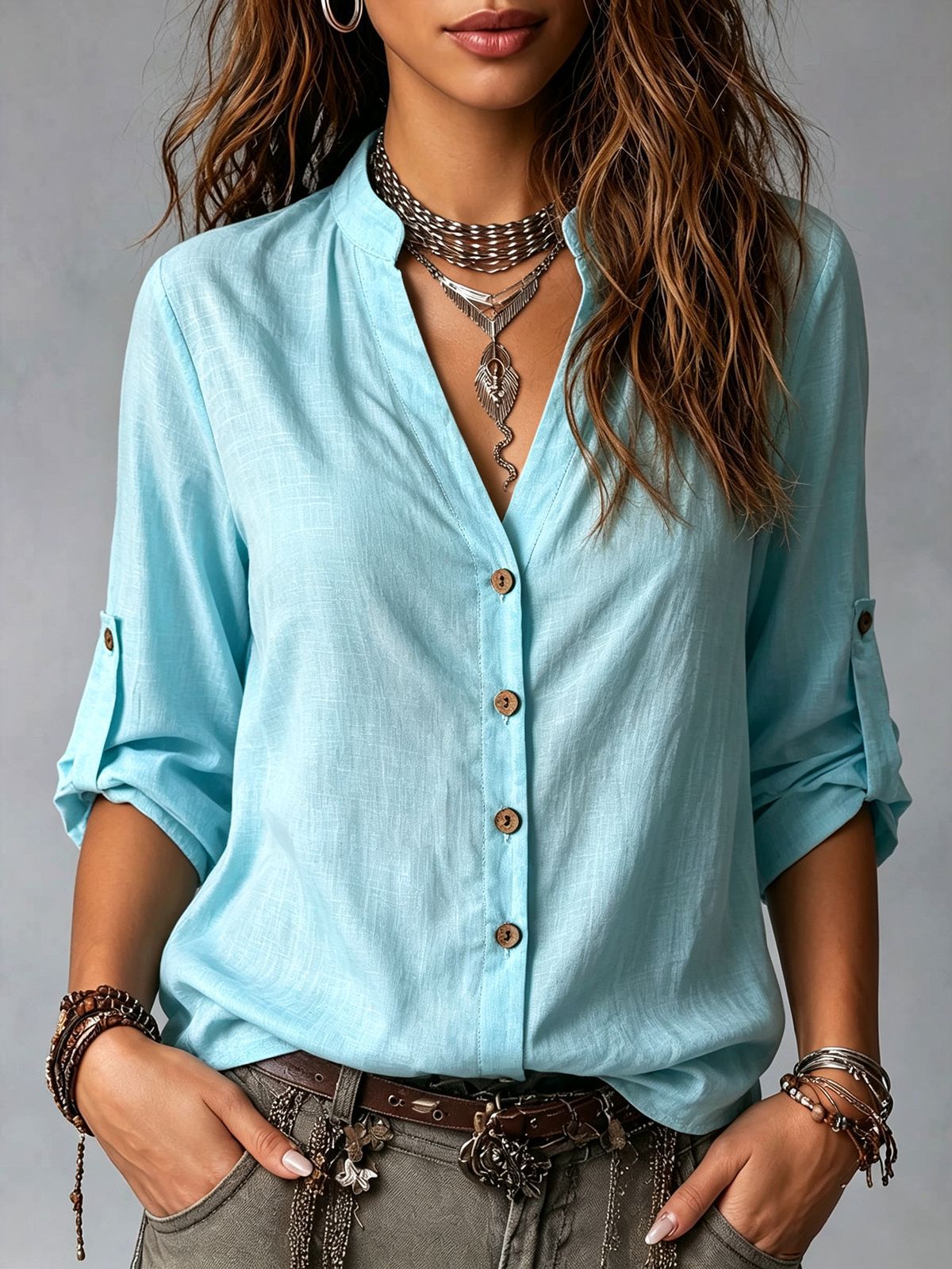 Women's Casual Long-Sleeve Button-Down Shirt