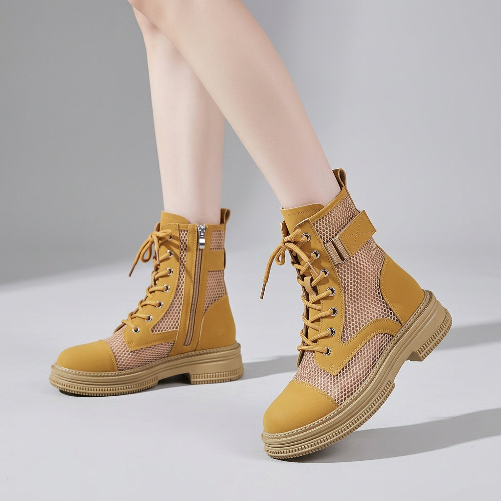 Women's Lace-Up Mesh Cutout Ankle Boots