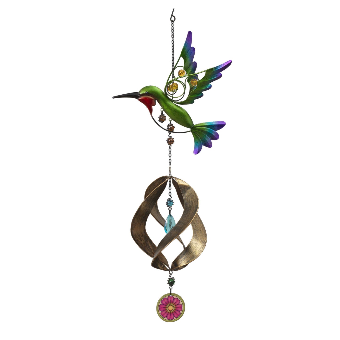 Metal Hanging Garden Friend with Spinner - Hummingbird