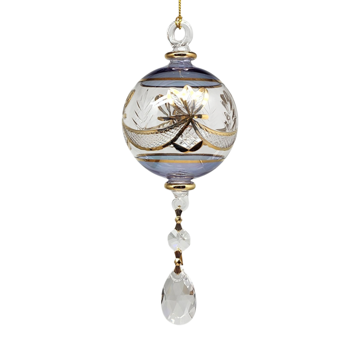 Special Etching Crystal Ball with Dangles Ornament - Blue