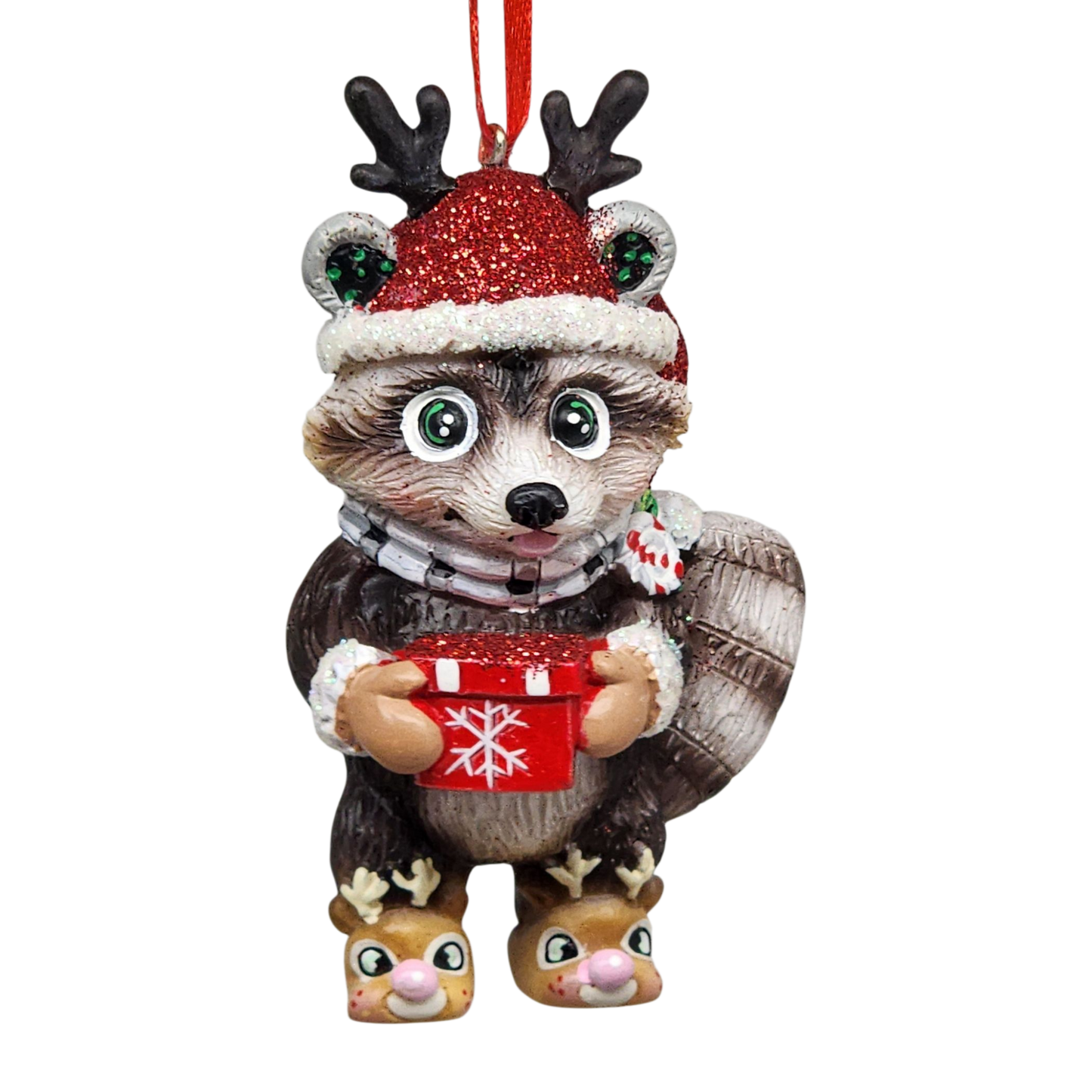 Adorable Christmas Raccoon Ornament - Approximately 4 Inches